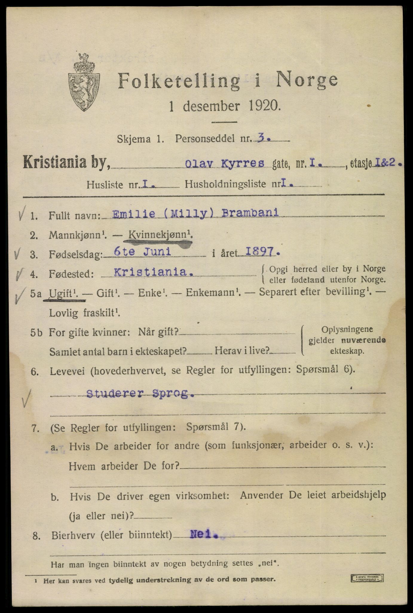 SAO, 1920 census for Kristiania, 1920, p. 432675