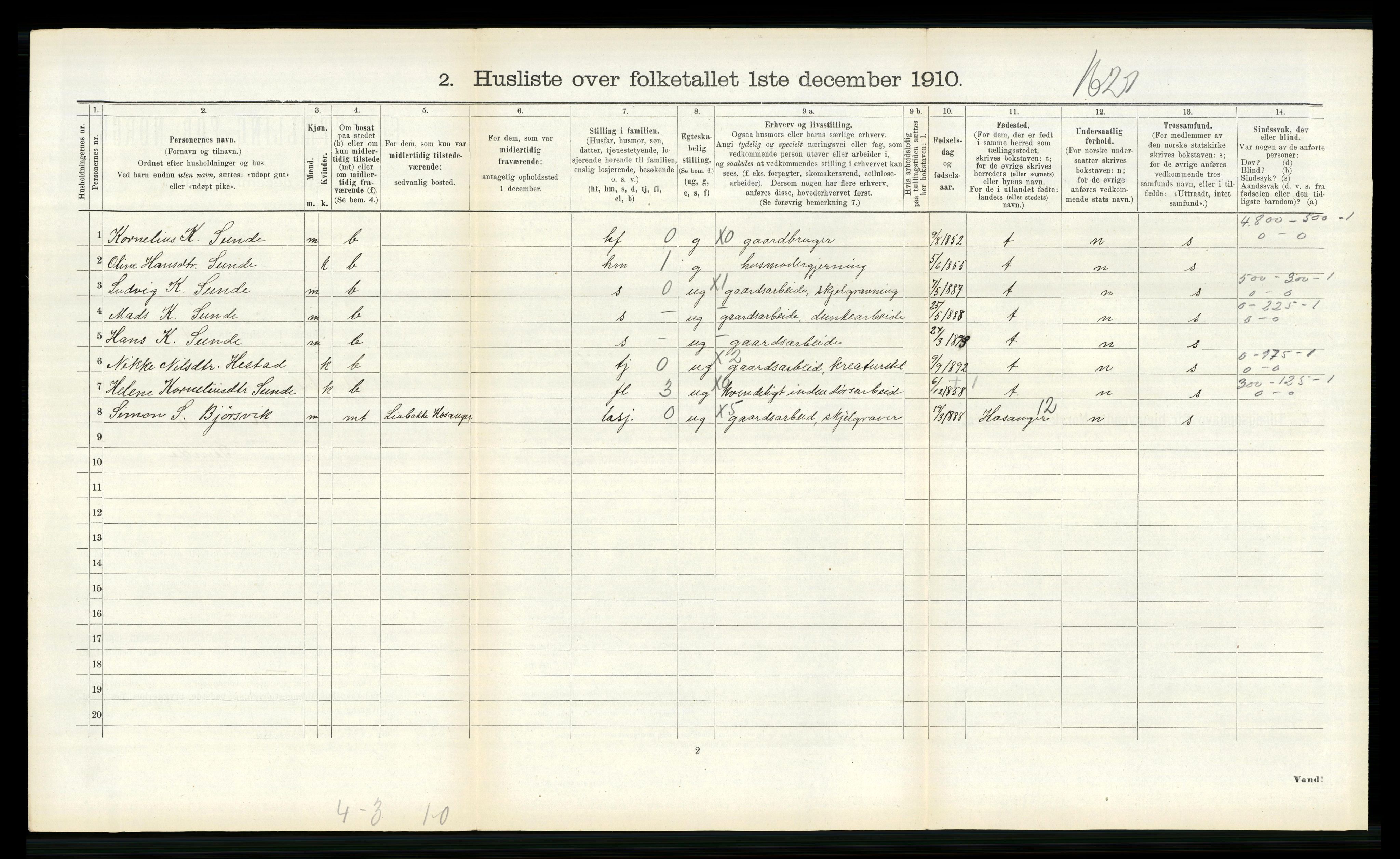 RA, 1910 census for Ytre Holmedal, 1910, p. 645