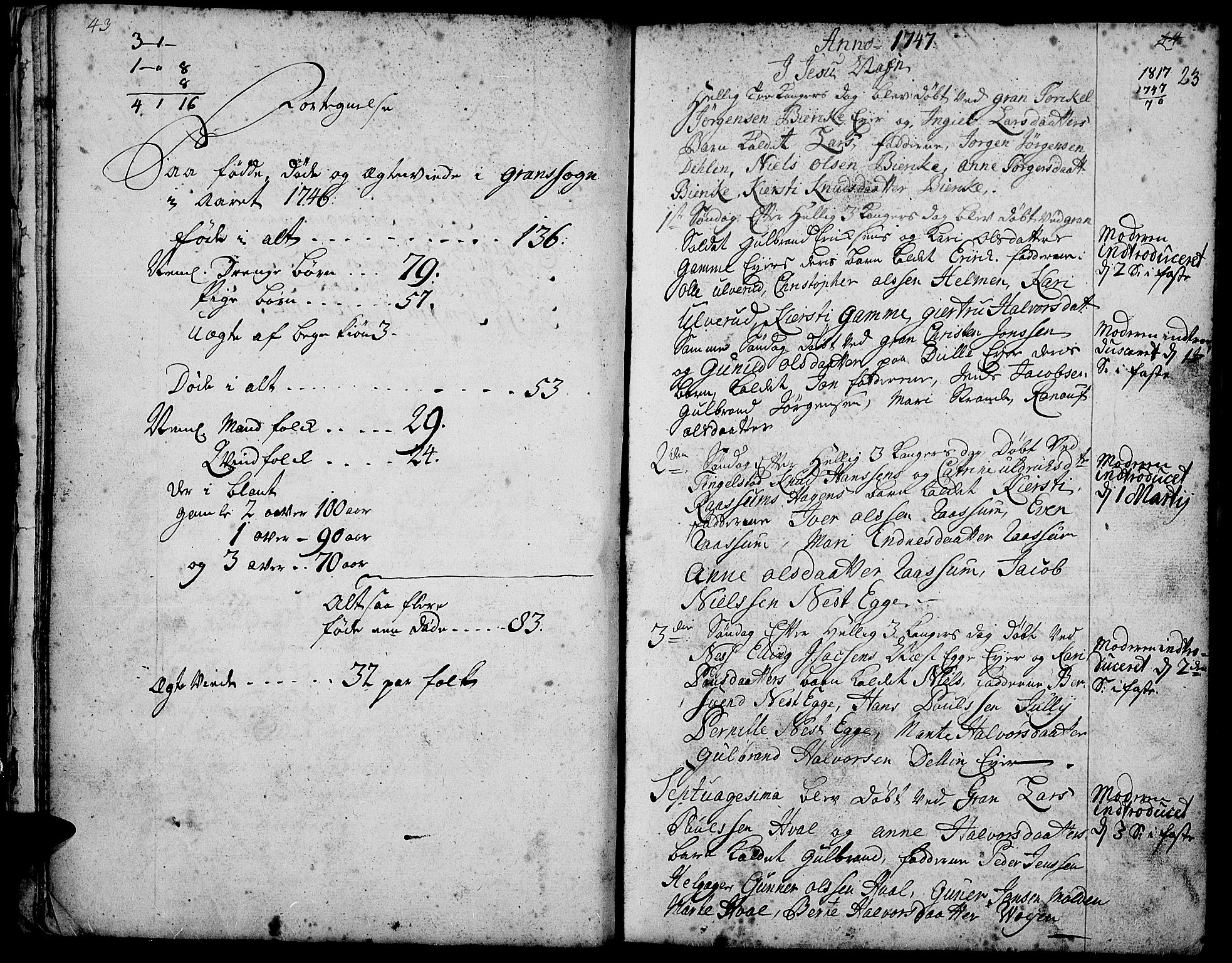 Gran prestekontor, SAH/PREST-112/H/Ha/Haa/L0003: Parish register (official) no. 3, 1745-1758, p. 23