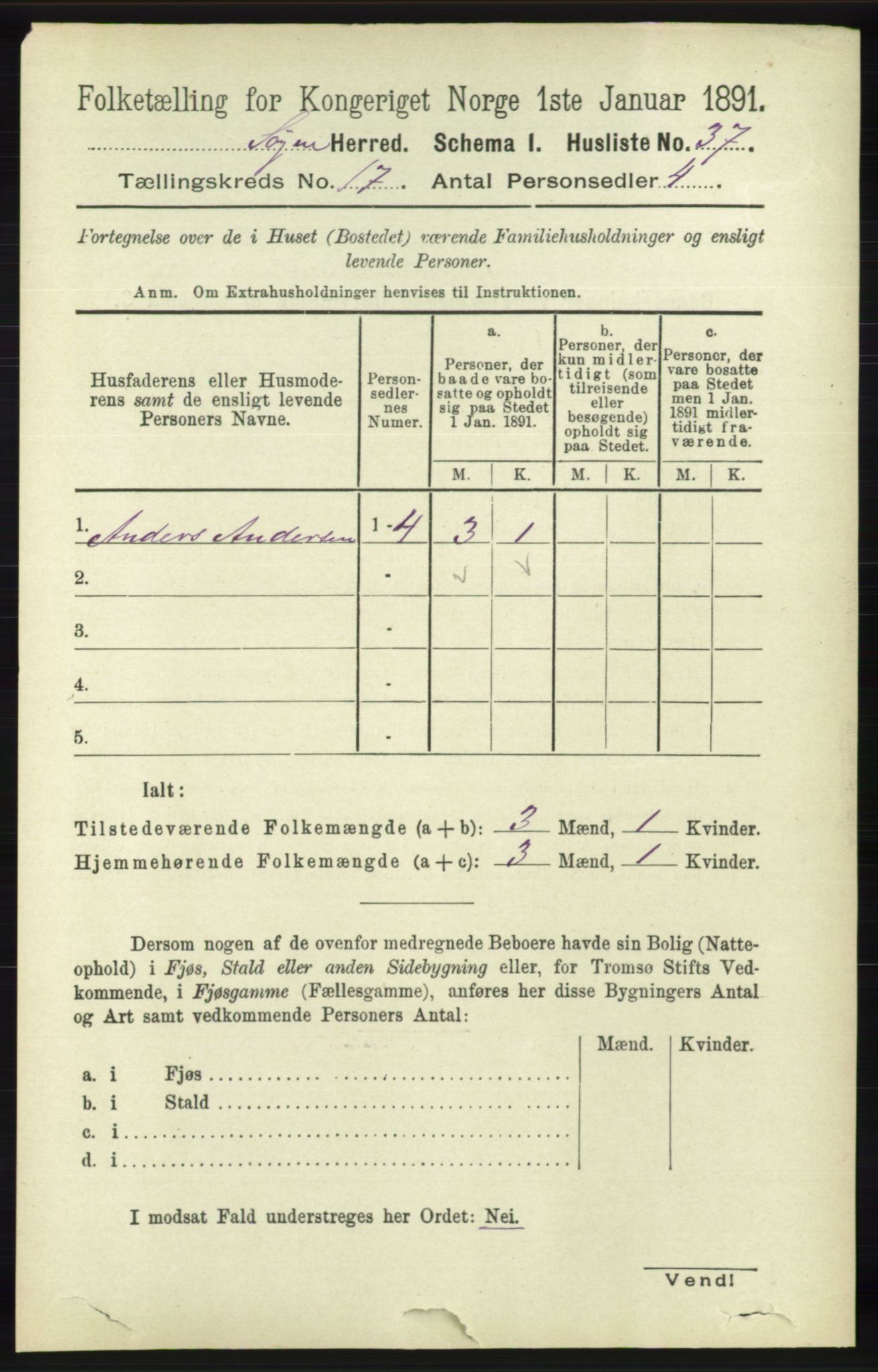 RA, 1891 census for 1018 Søgne, 1891, p. 4503