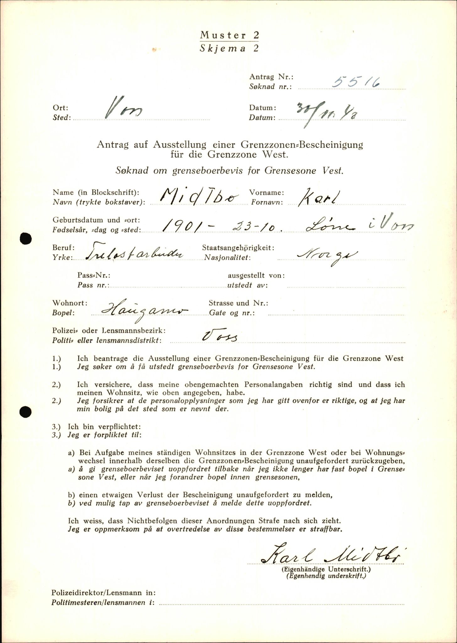 Lensmannen i Voss, AV/SAB-A-35801/0026/L0008: Søknader om grensebuarbevis, 5501 - 6500, 1940-1945, p. 31