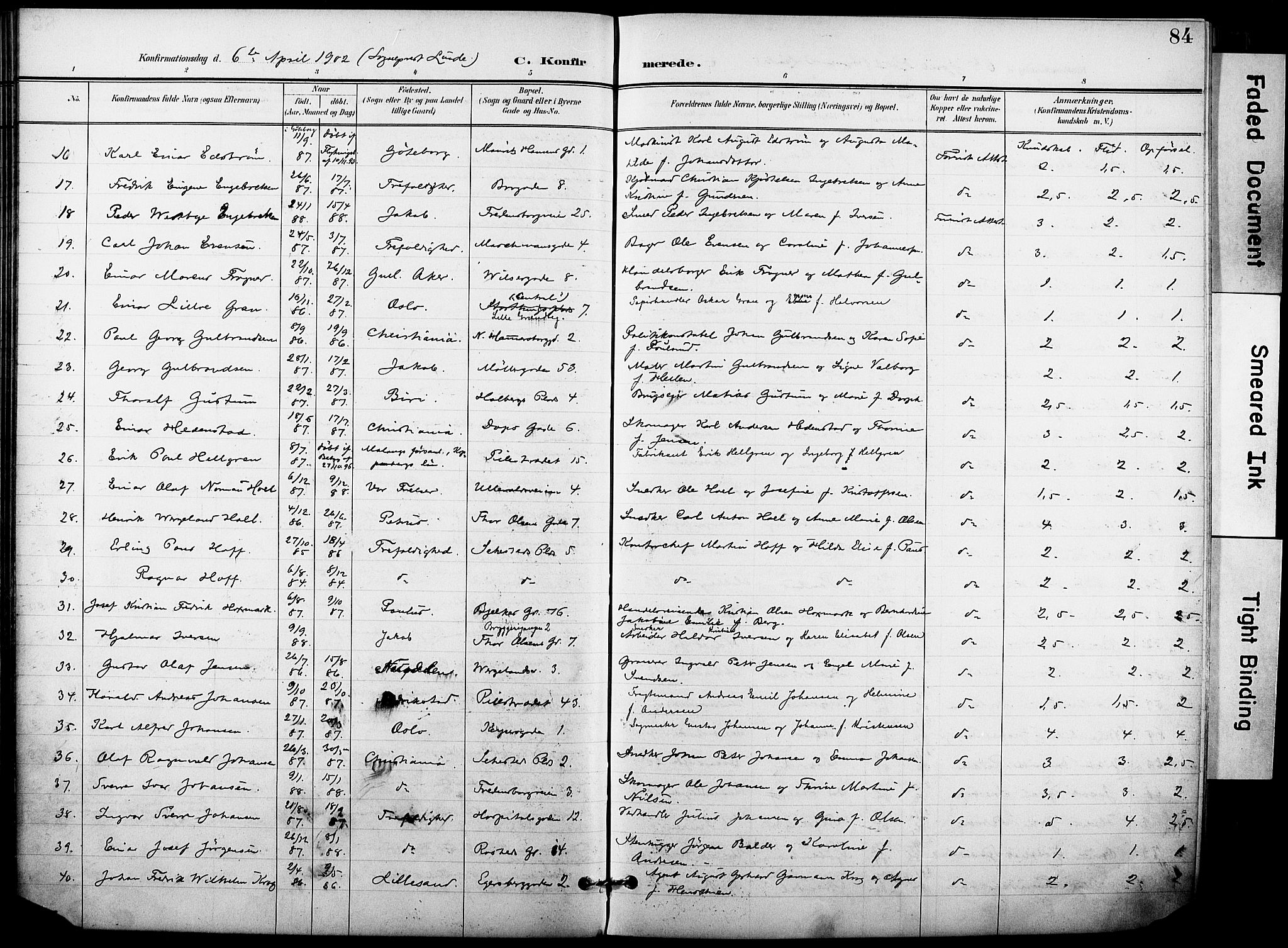 Trefoldighet prestekontor Kirkebøker, SAO/A-10882/F/Fb/L0004: Parish register (official) no. II 4, 1896-1915, p. 84