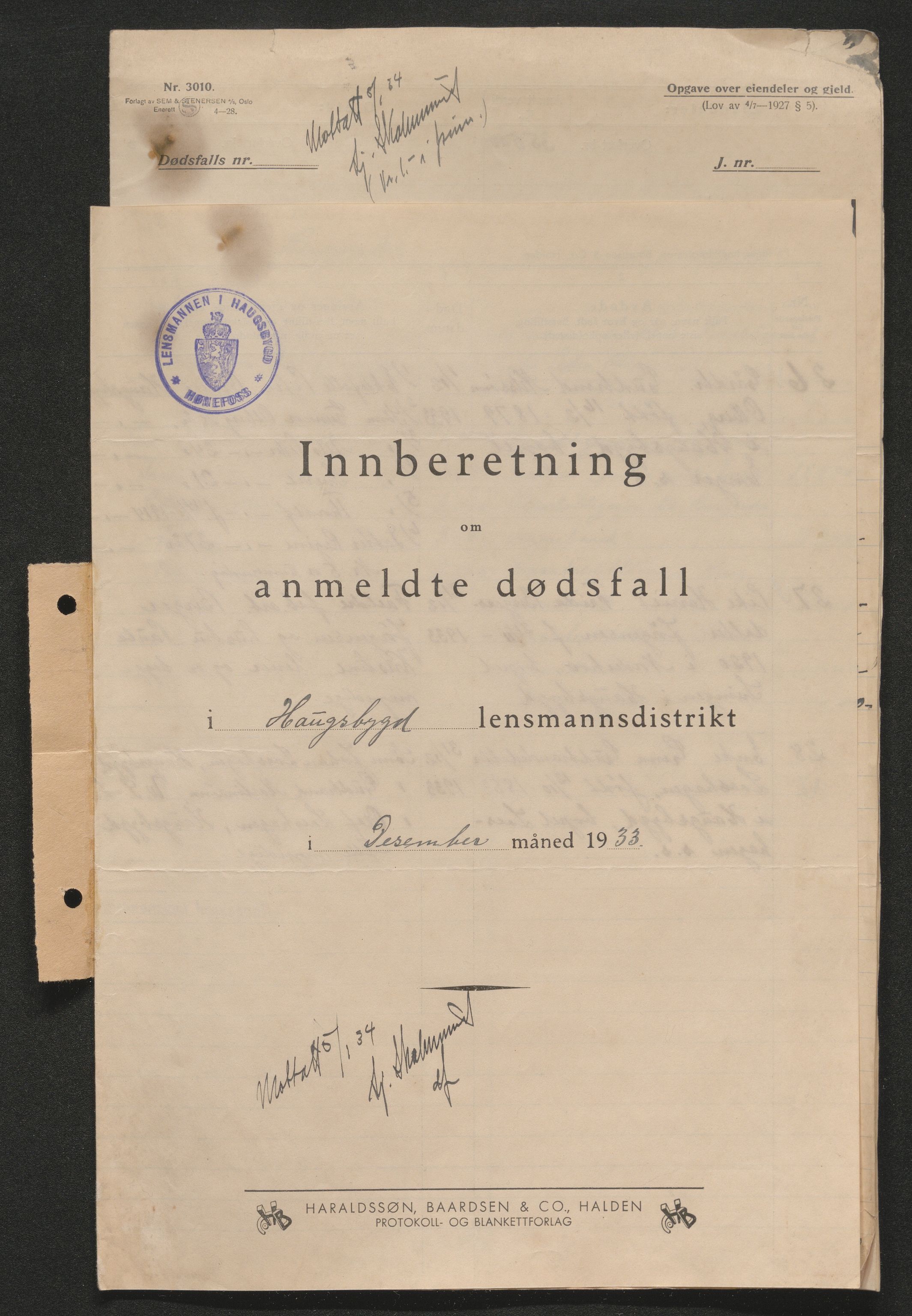 Ringerike sorenskriveri, AV/SAKO-A-105/H/Ha/Hab/L0017: Dødsfallslister Haugsbygd, 1931-1940