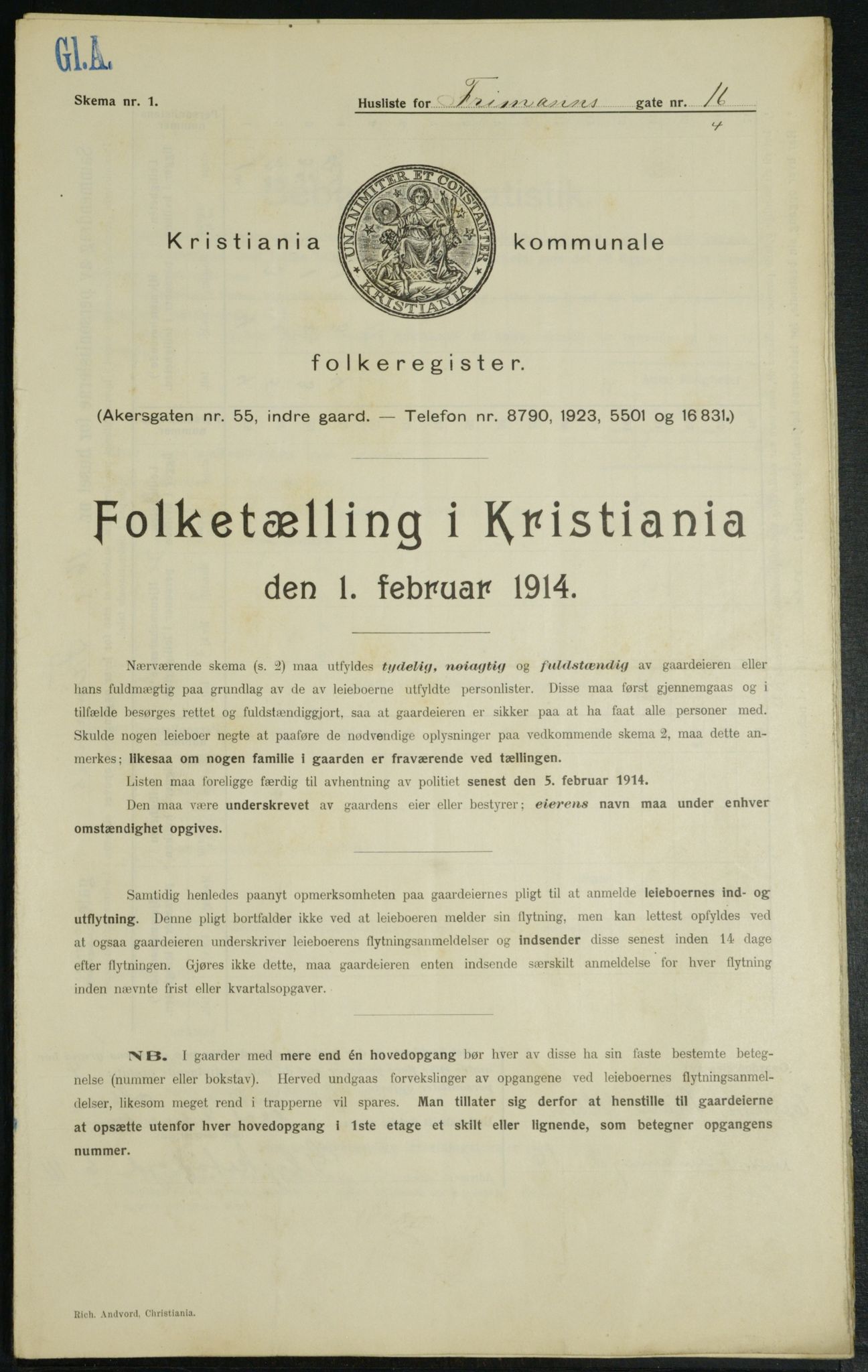 OBA, Municipal Census 1914 for Kristiania, 1914, p. 27114