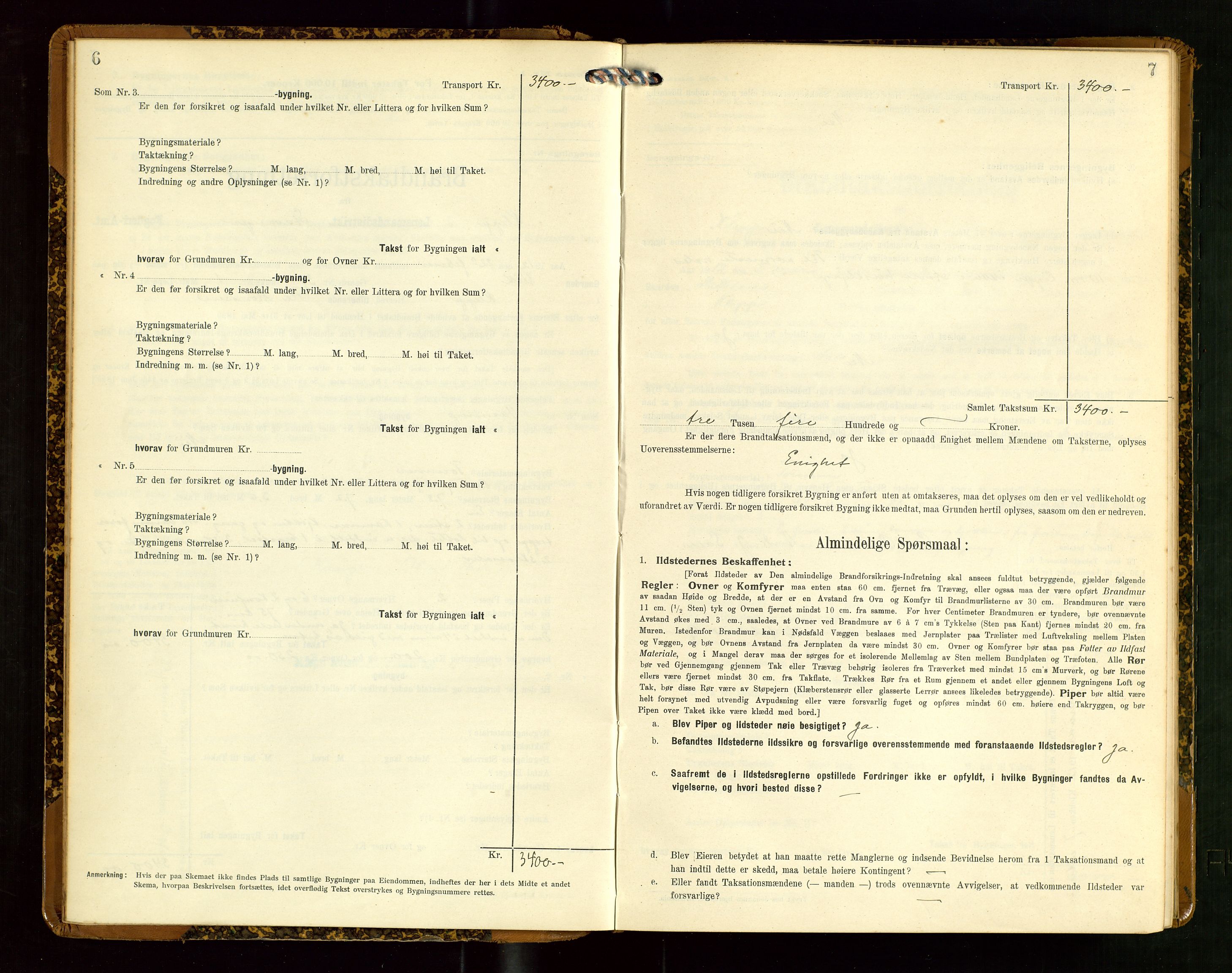 Klepp lensmannskontor, SAST/A-100163/Goc/L0007: "Brandtaxationsprotokol" m/register, 1911-1915, p. 6-7