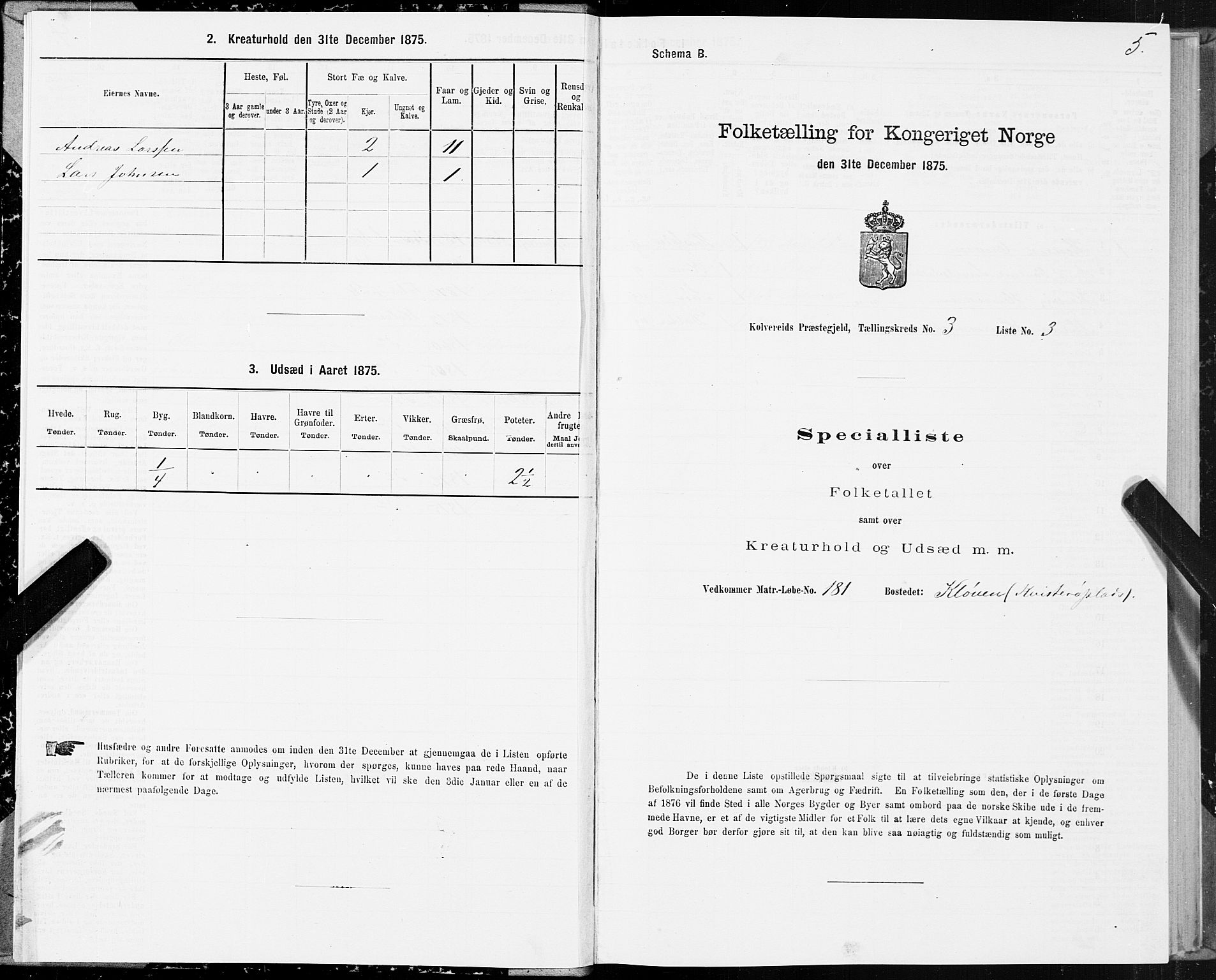 SAT, 1875 census for 1752P Kolvereid, 1875, p. 2005