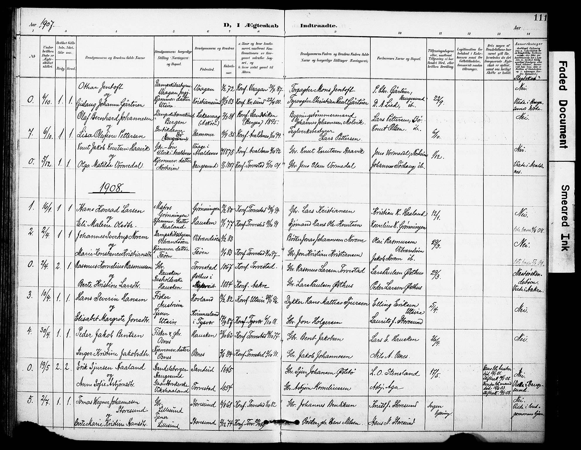 Torvastad sokneprestkontor, AV/SAST-A -101857/H/Ha/Haa/L0017: Parish register (official) no. A 16, 1899-1911, p. 111