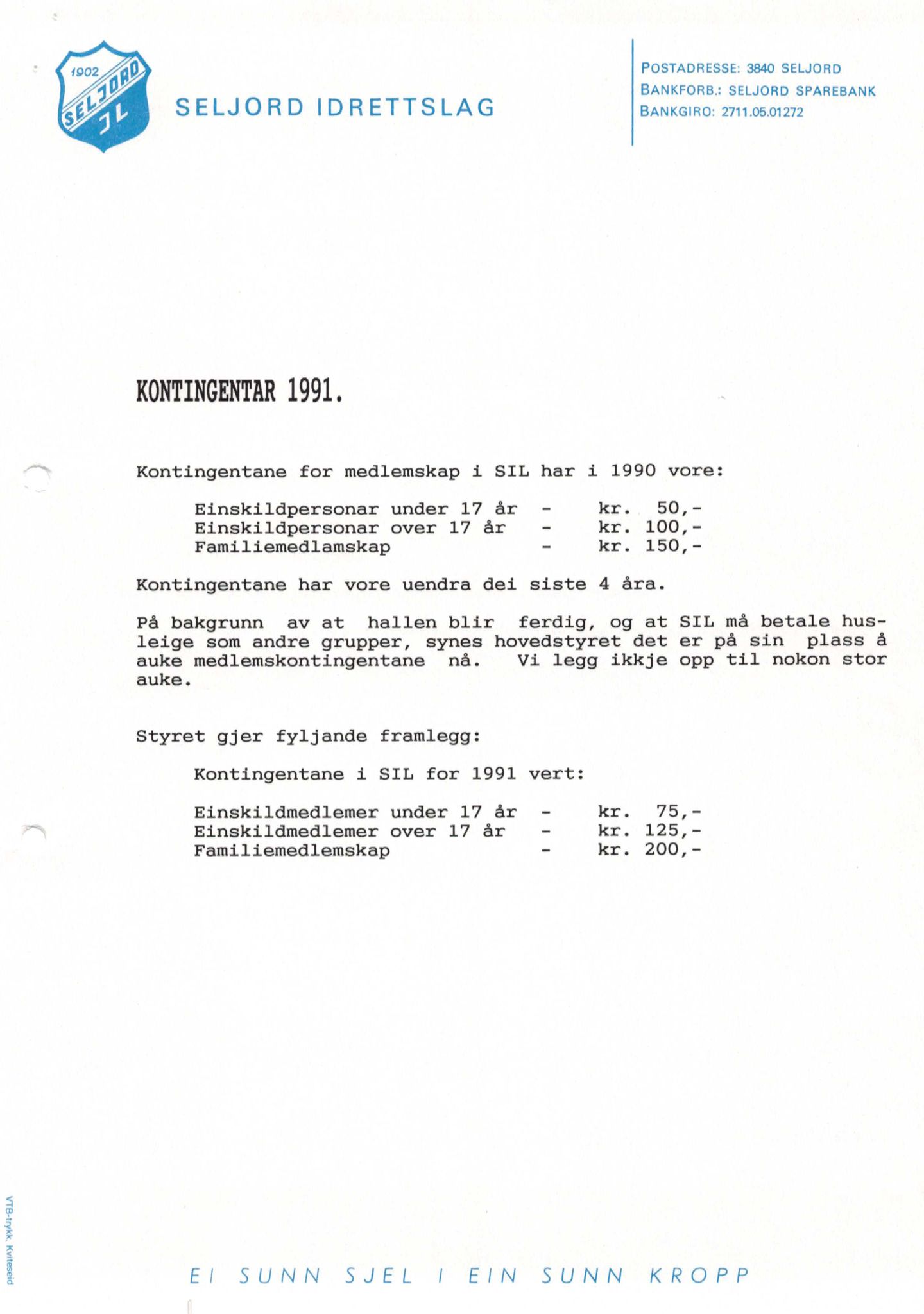 Seljord Idrettslag, VTM/A-1034/A/Ab/L0002: Årsmeldingar, 1990