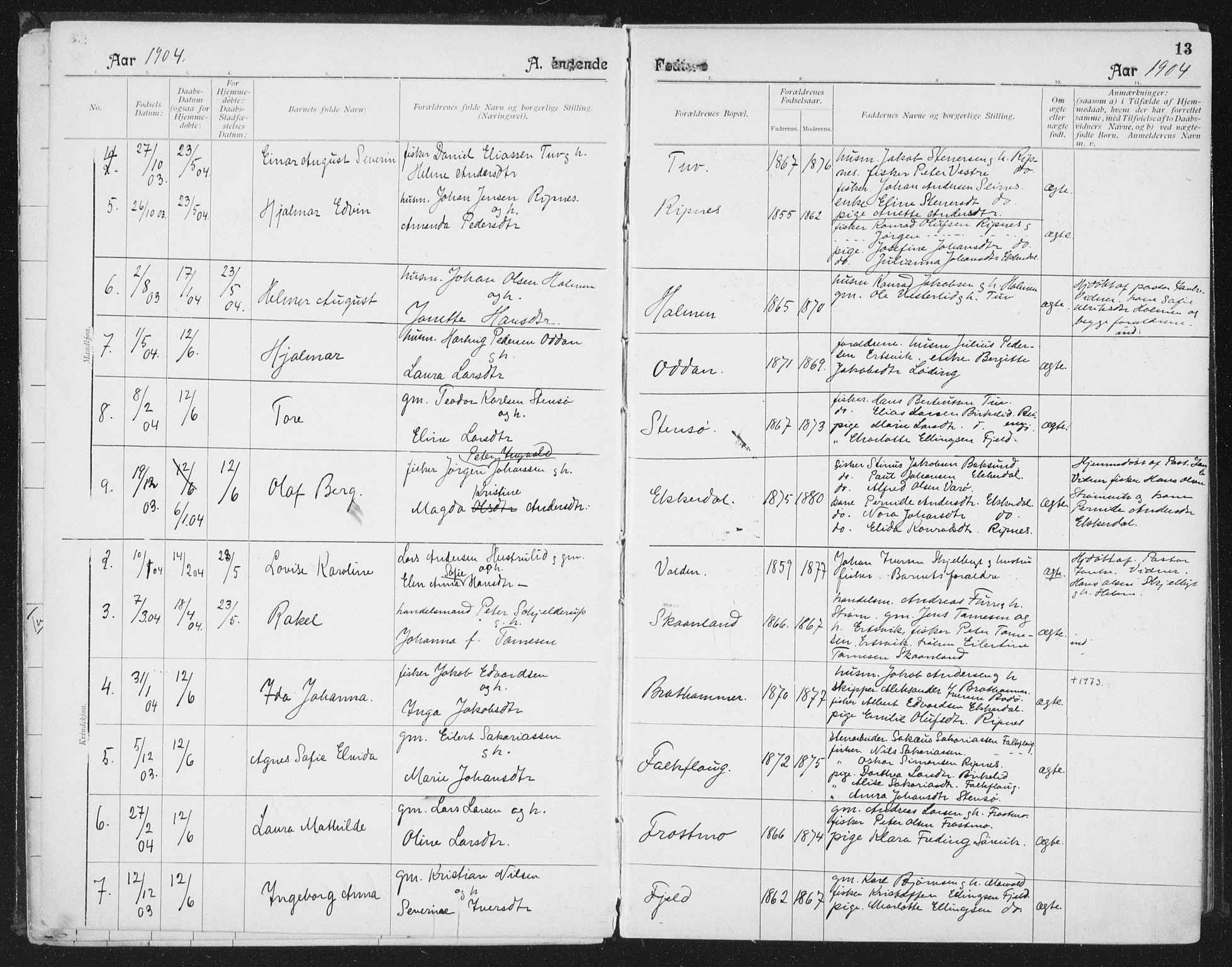 Ministerialprotokoller, klokkerbøker og fødselsregistre - Nordland, SAT/A-1459/804/L0081: Parish register (official) no. 804A02, 1901-1915, p. 13