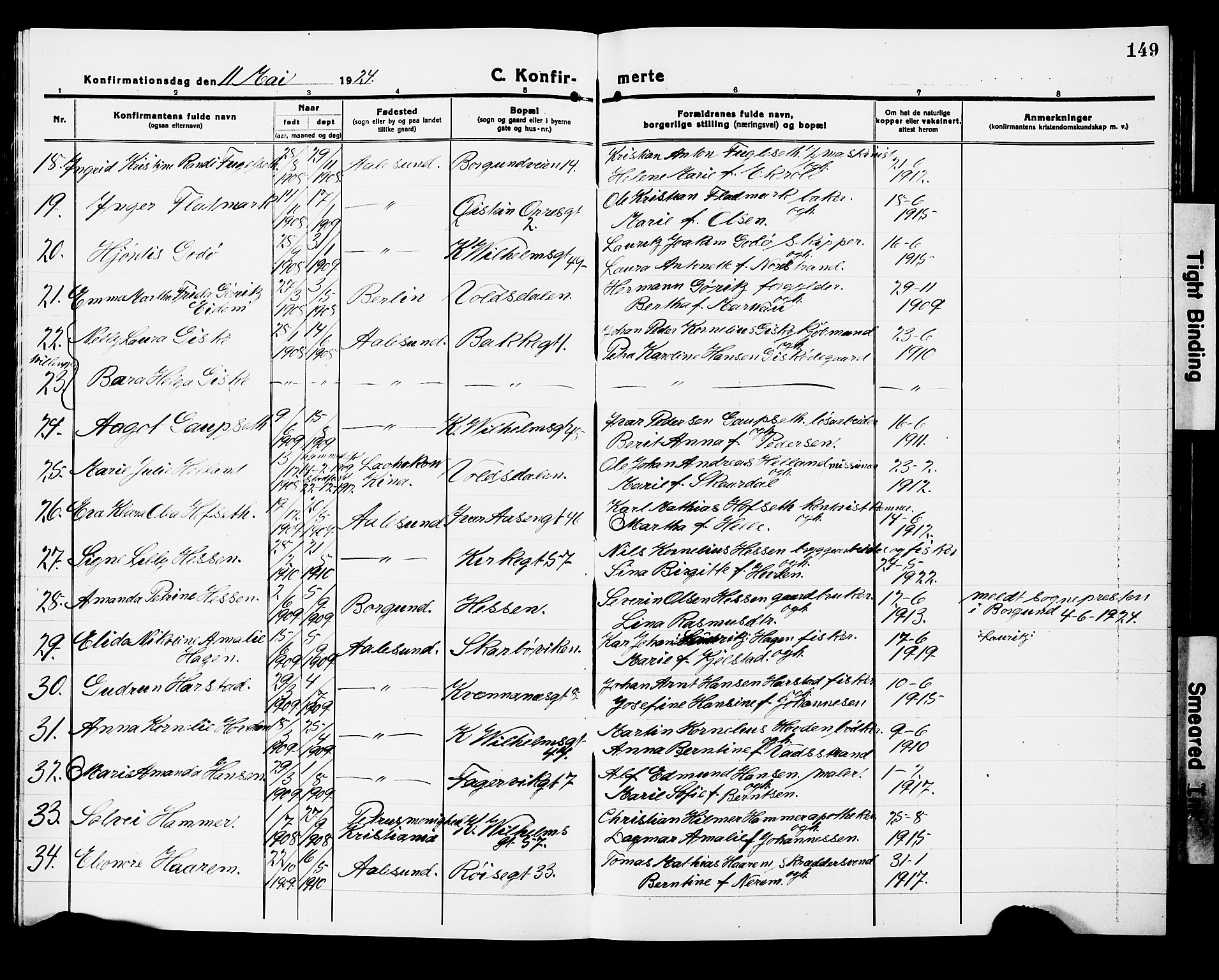 Ministerialprotokoller, klokkerbøker og fødselsregistre - Møre og Romsdal, AV/SAT-A-1454/529/L0472: Parish register (copy) no. 529C09, 1917-1929, p. 149