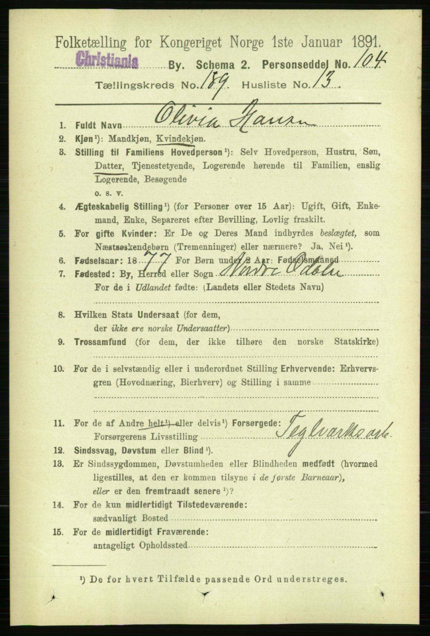 RA, 1891 census for 0301 Kristiania, 1891, p. 113709