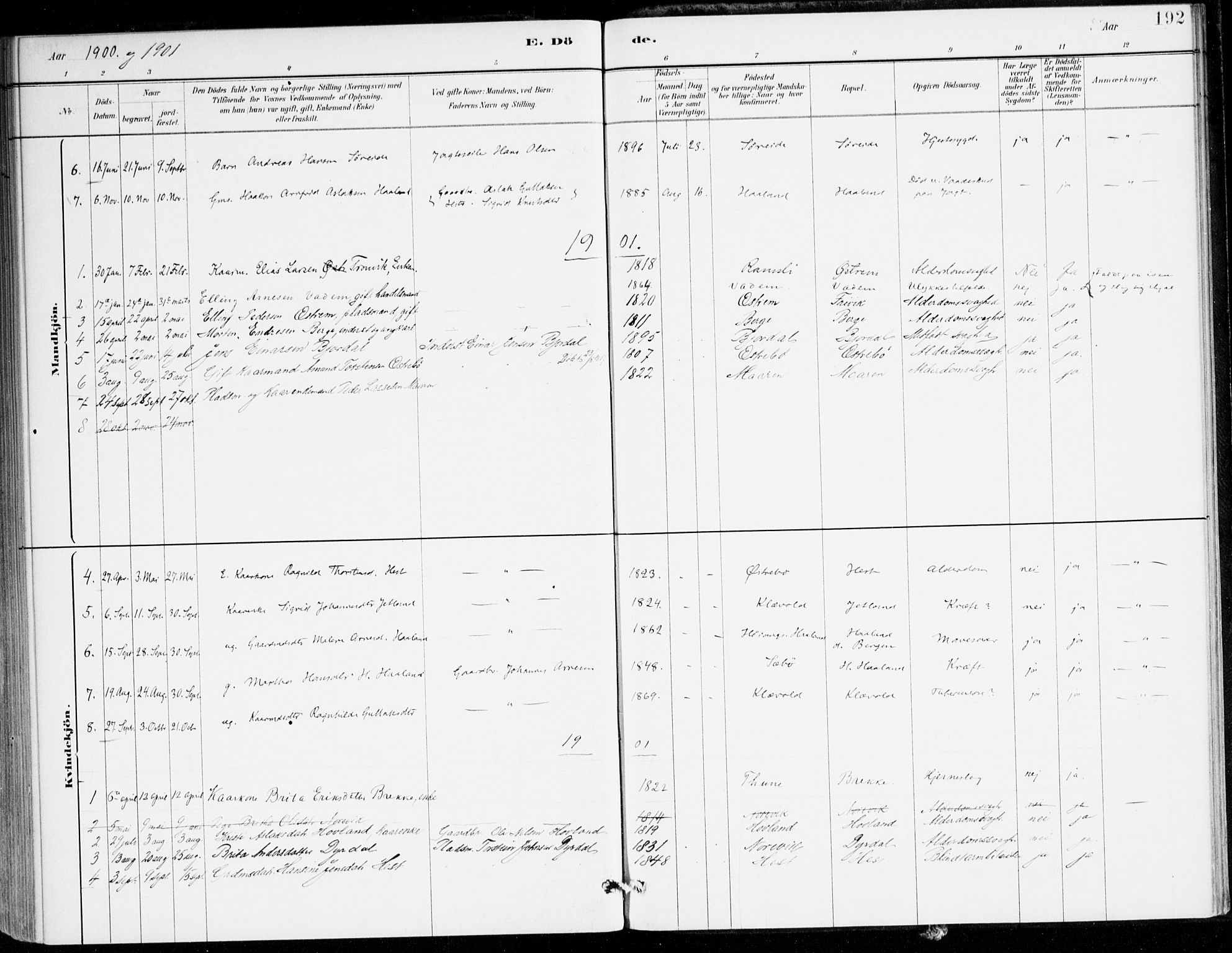 Lavik sokneprestembete, AV/SAB-A-80901: Parish register (official) no. C 1, 1882-1904, p. 192