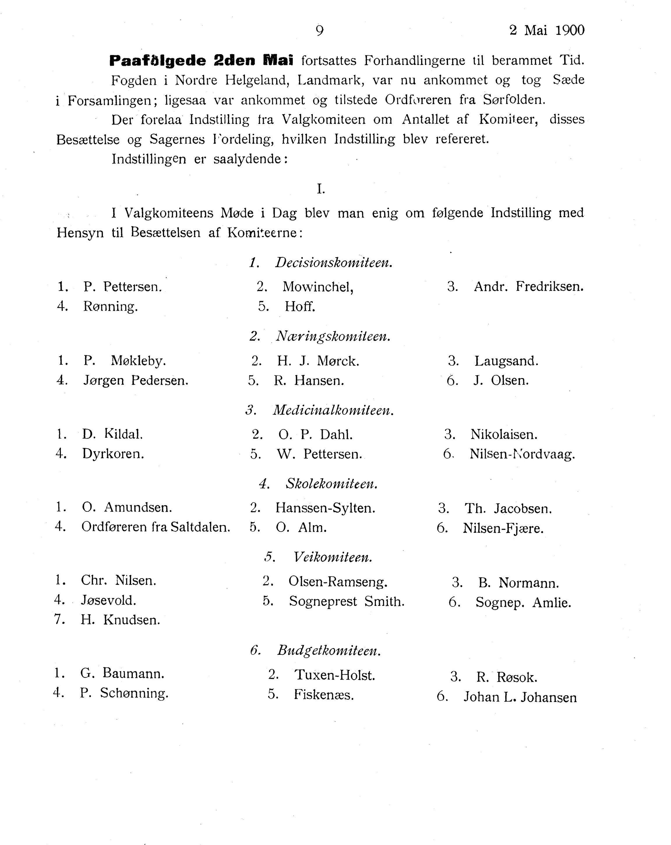 Nordland Fylkeskommune. Fylkestinget, AIN/NFK-17/176/A/Ac/L0023: Fylkestingsforhandlinger 1900, 1900, p. 9