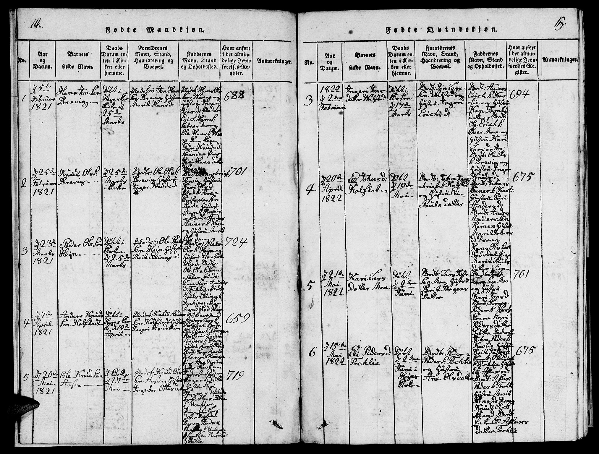 Ministerialprotokoller, klokkerbøker og fødselsregistre - Møre og Romsdal, AV/SAT-A-1454/545/L0587: Parish register (copy) no. 545C01, 1818-1836, p. 14-15