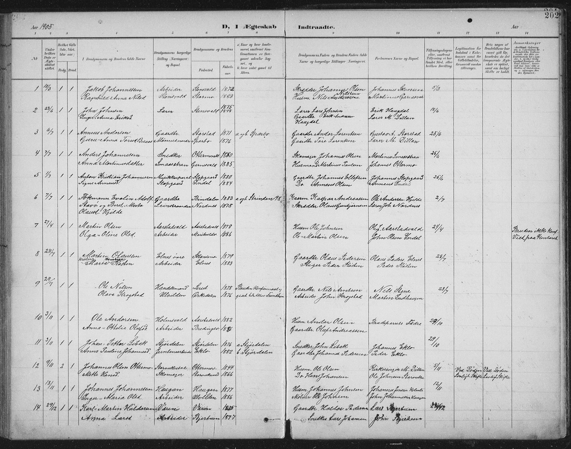 Ministerialprotokoller, klokkerbøker og fødselsregistre - Nord-Trøndelag, AV/SAT-A-1458/724/L0269: Parish register (copy) no. 724C05, 1899-1920, p. 202