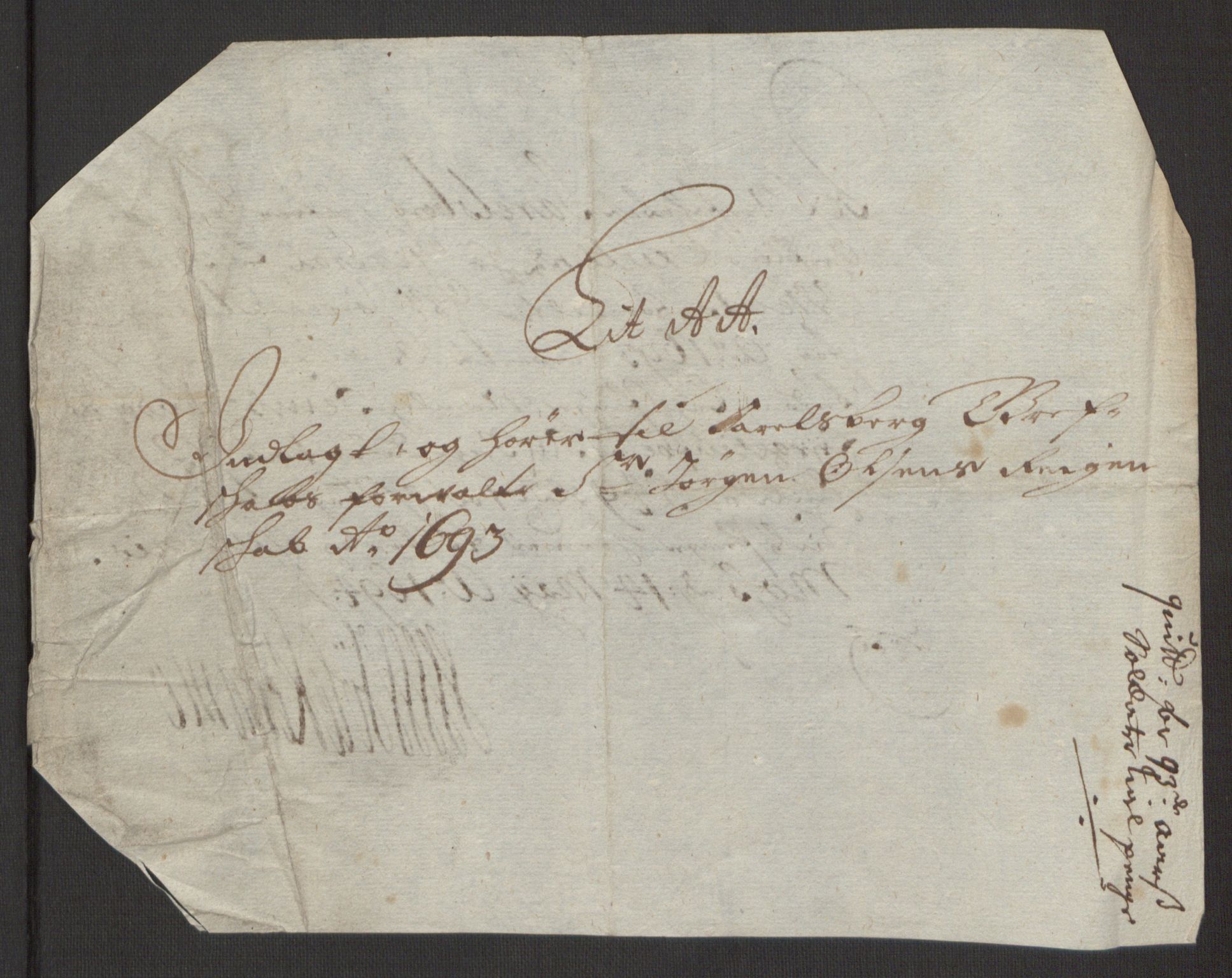 Rentekammeret inntil 1814, Reviderte regnskaper, Fogderegnskap, AV/RA-EA-4092/R32/L1866: Fogderegnskap Jarlsberg grevskap, 1693, p. 425