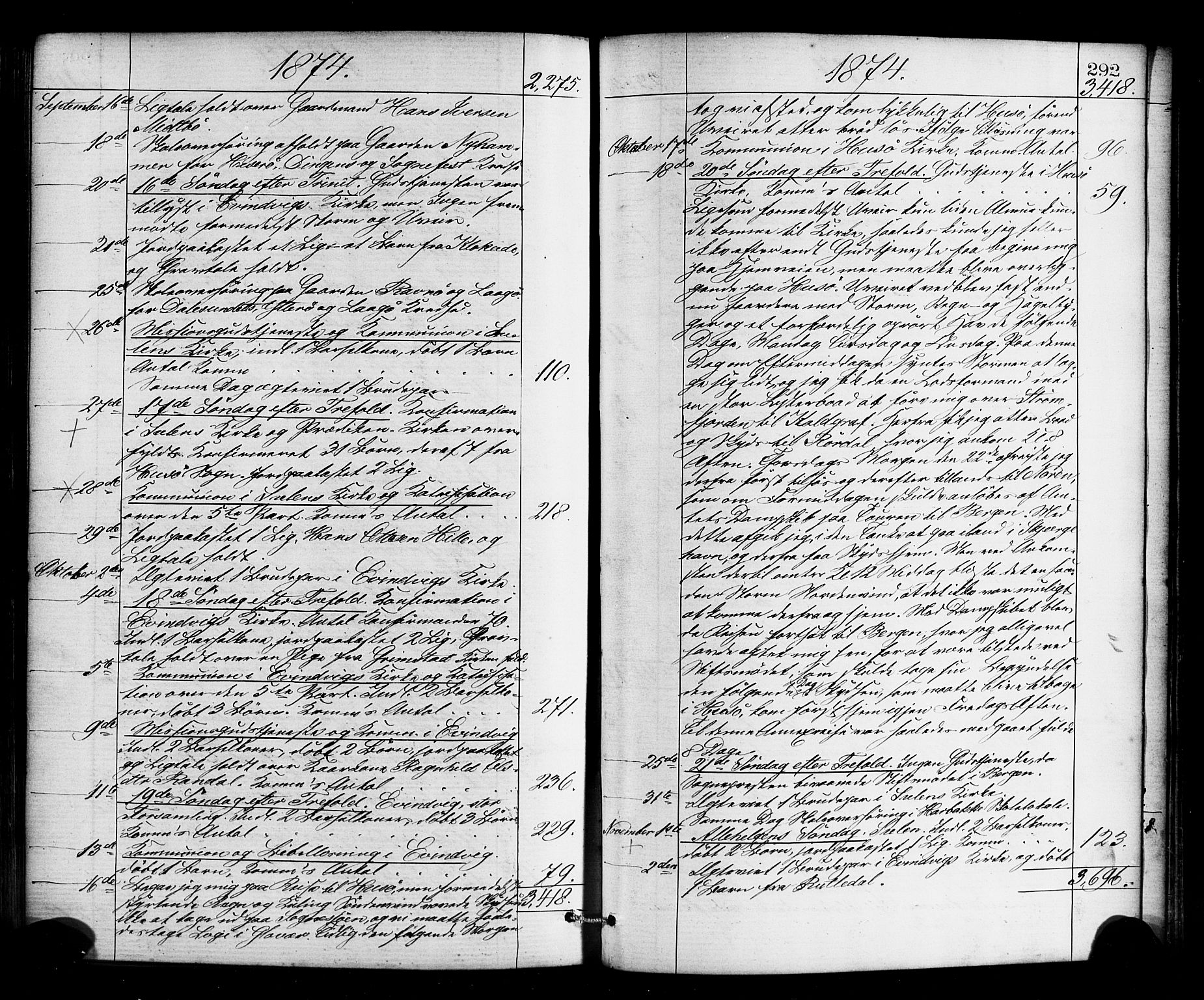 Gulen sokneprestembete, AV/SAB-A-80201/H/Haa/Haaa/L0023: Parish register (official) no. A 23, 1870-1880, p. 292