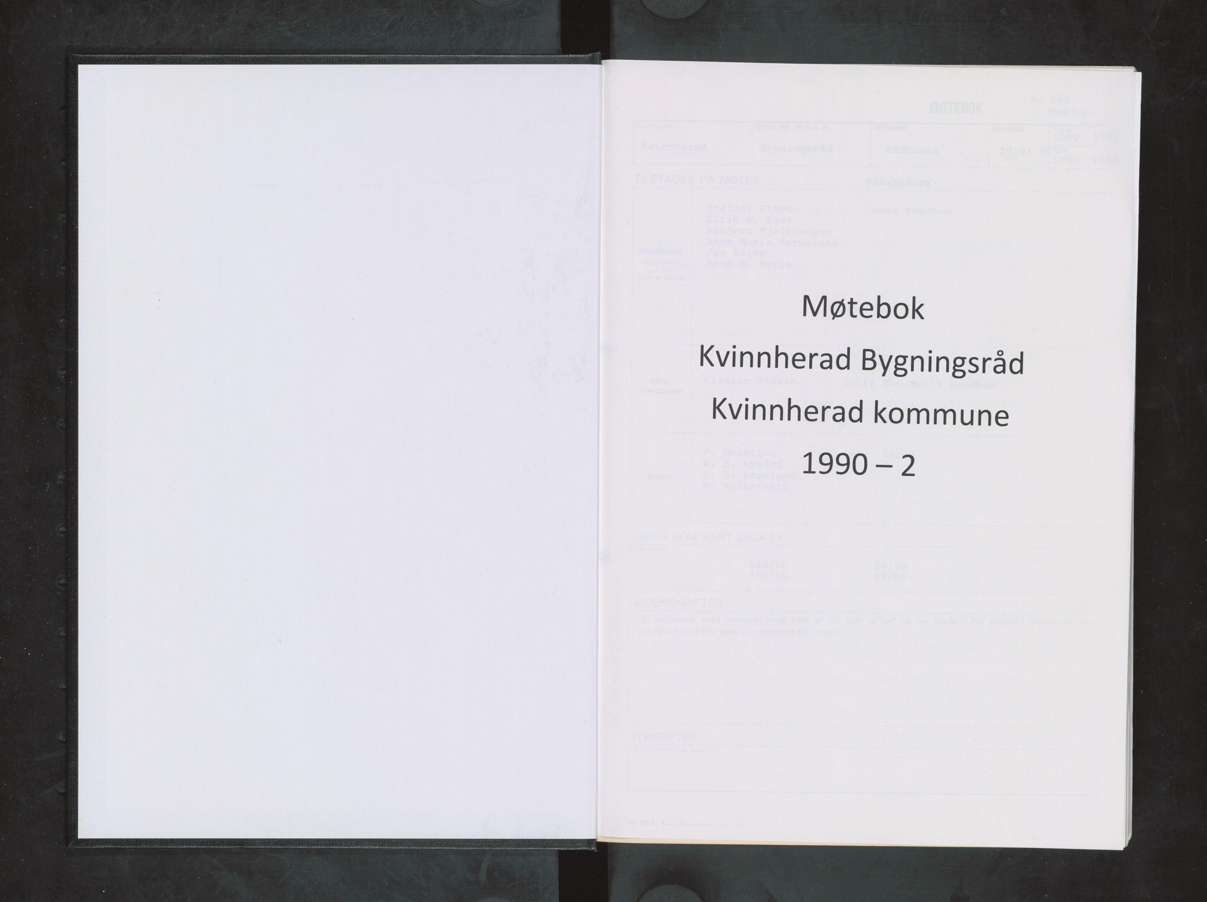 Kvinnherad kommune. Bygningsrådet , IKAH/1224-511/A/Aa/L0065: Møtebok for Kvinnherad bygningsråd, 1990