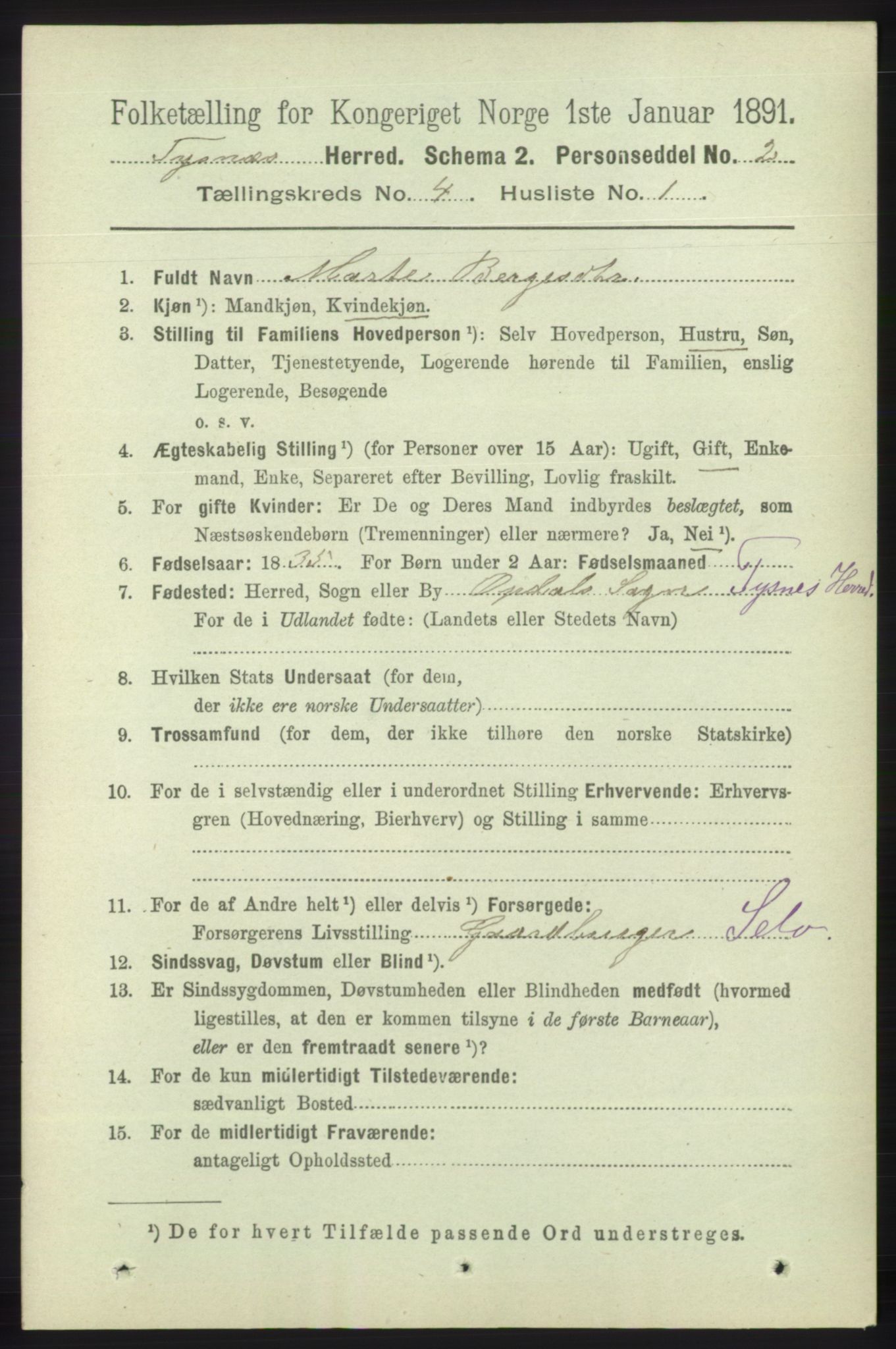 RA, 1891 census for 1223 Tysnes, 1891, p. 1533