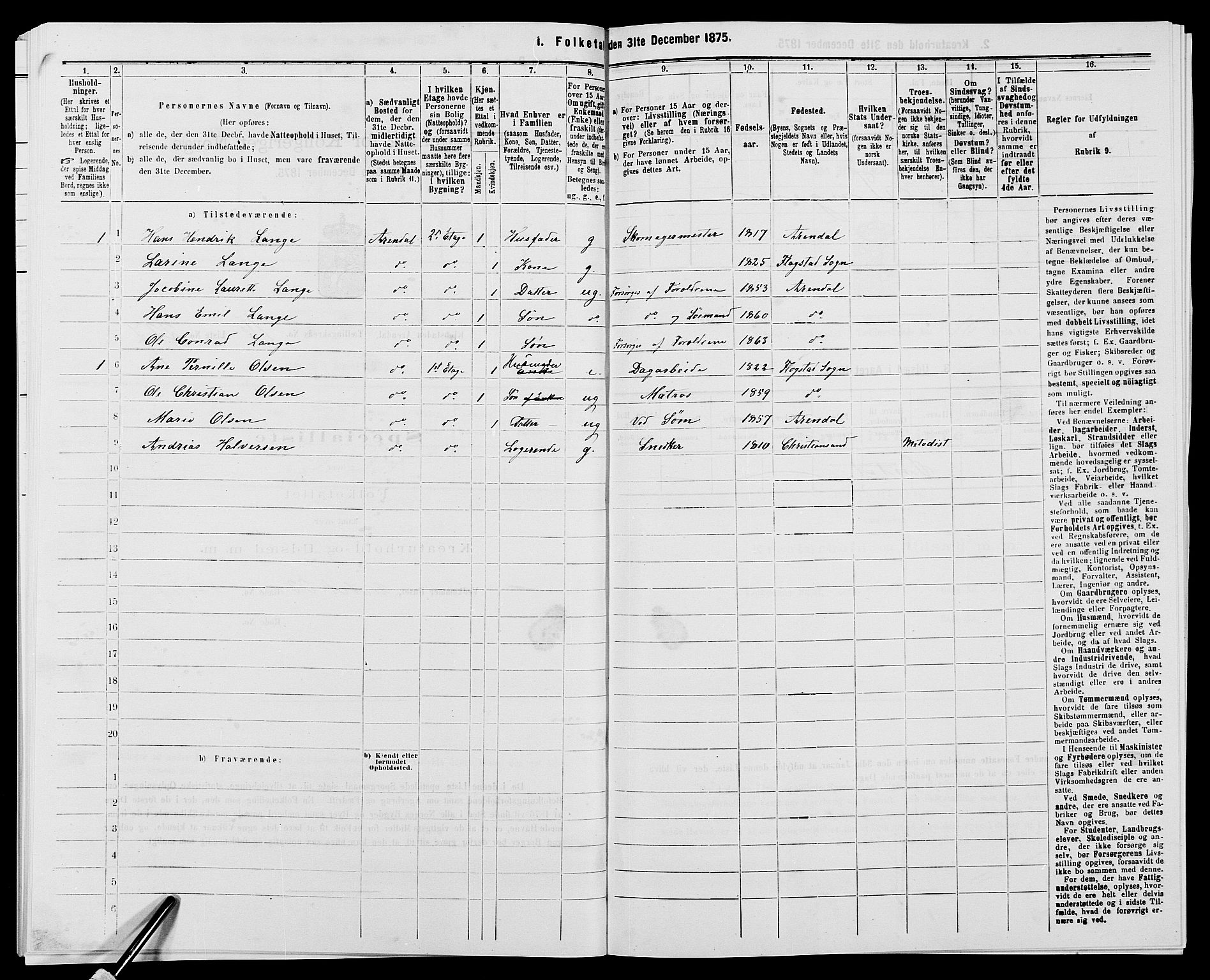 SAK, 1875 census for 0903P Arendal, 1875, p. 528