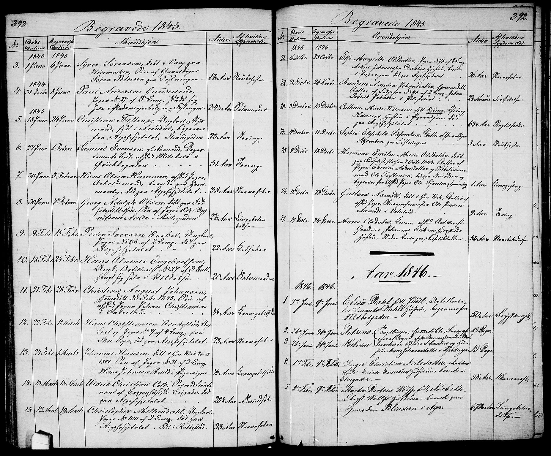 Garnisonsmenigheten Kirkebøker, SAO/A-10846/G/Ga/L0005: Parish register (copy) no. 5, 1841-1860, p. 392