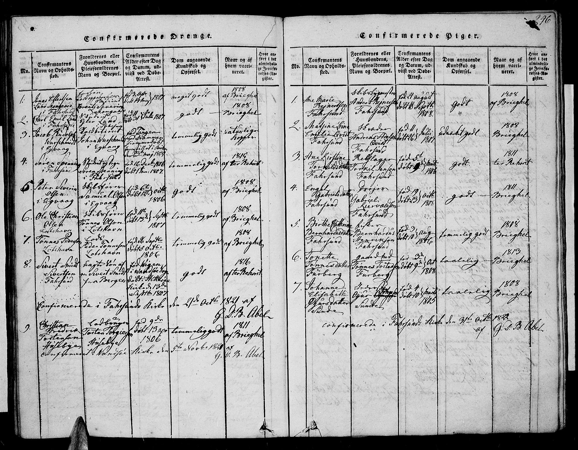 Farsund sokneprestkontor, SAK/1111-0009/F/Fa/L0002: Parish register (official) no. A 2, 1815-1836, p. 246