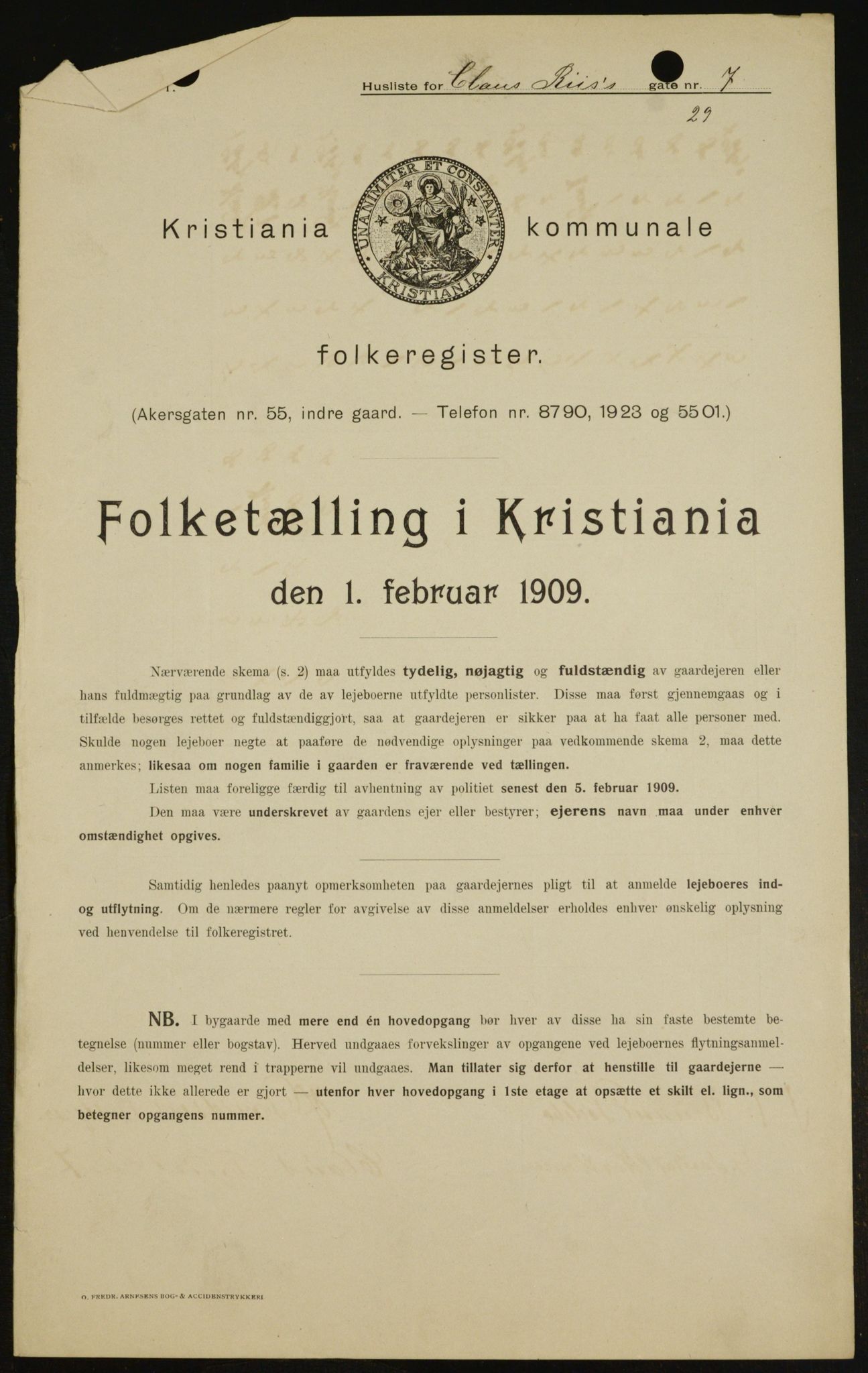 OBA, Municipal Census 1909 for Kristiania, 1909, p. 11522