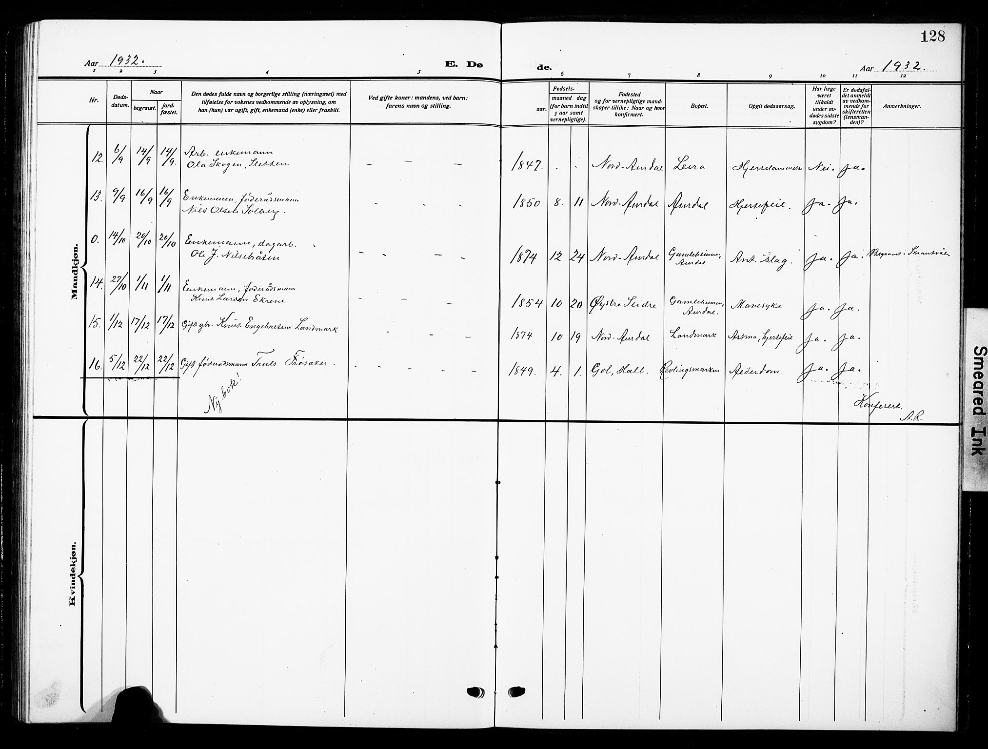 Nord-Aurdal prestekontor, AV/SAH-PREST-132/H/Ha/Hab/L0016: Parish register (copy) no. 16, 1920-1932, p. 128