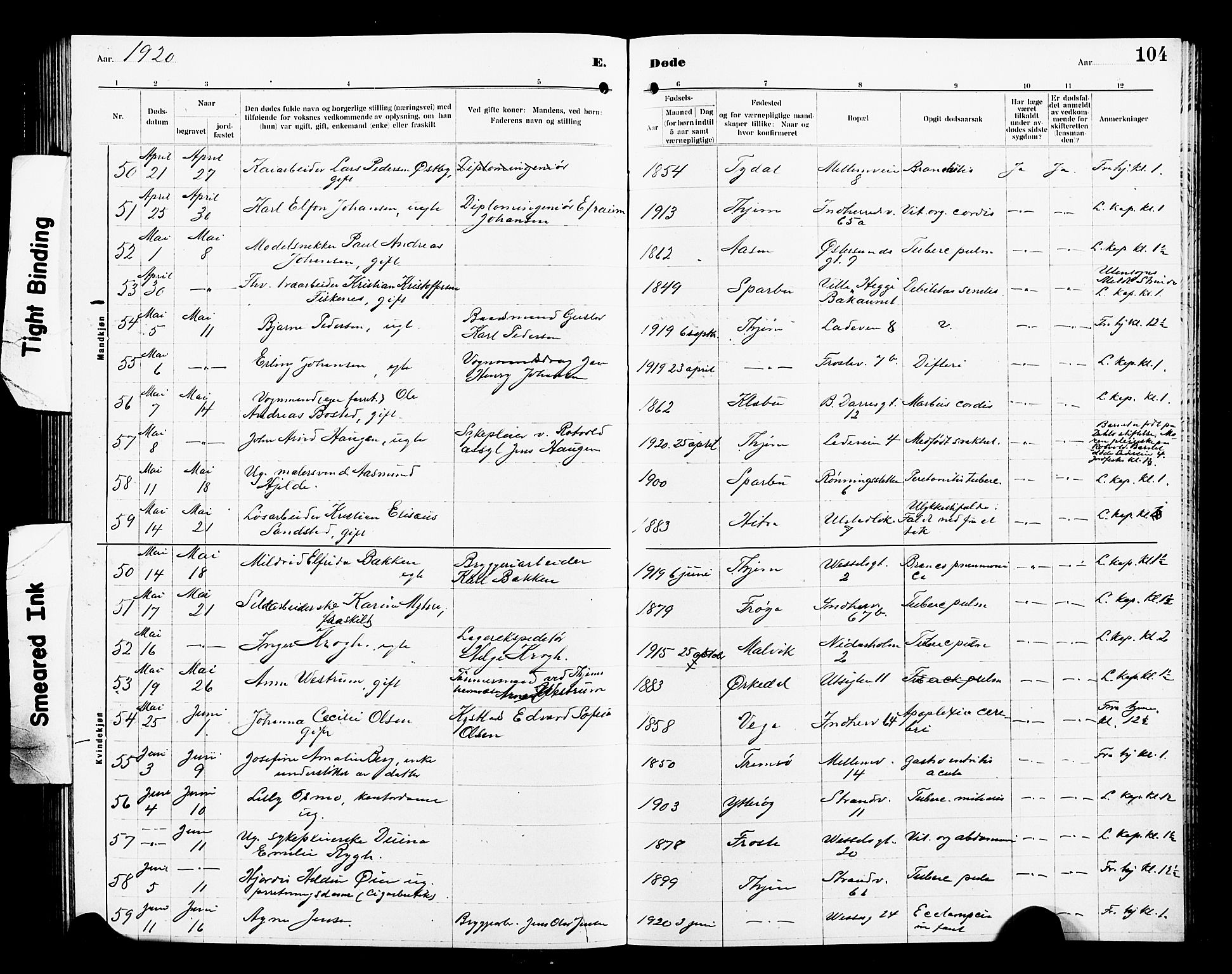 Ministerialprotokoller, klokkerbøker og fødselsregistre - Sør-Trøndelag, AV/SAT-A-1456/605/L0257: Parish register (copy) no. 605C04, 1916-1922, p. 104