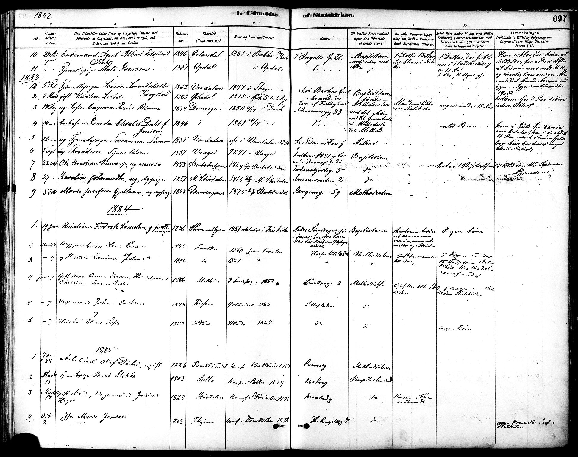 Ministerialprotokoller, klokkerbøker og fødselsregistre - Sør-Trøndelag, SAT/A-1456/601/L0058: Parish register (official) no. 601A26, 1877-1891, p. 697