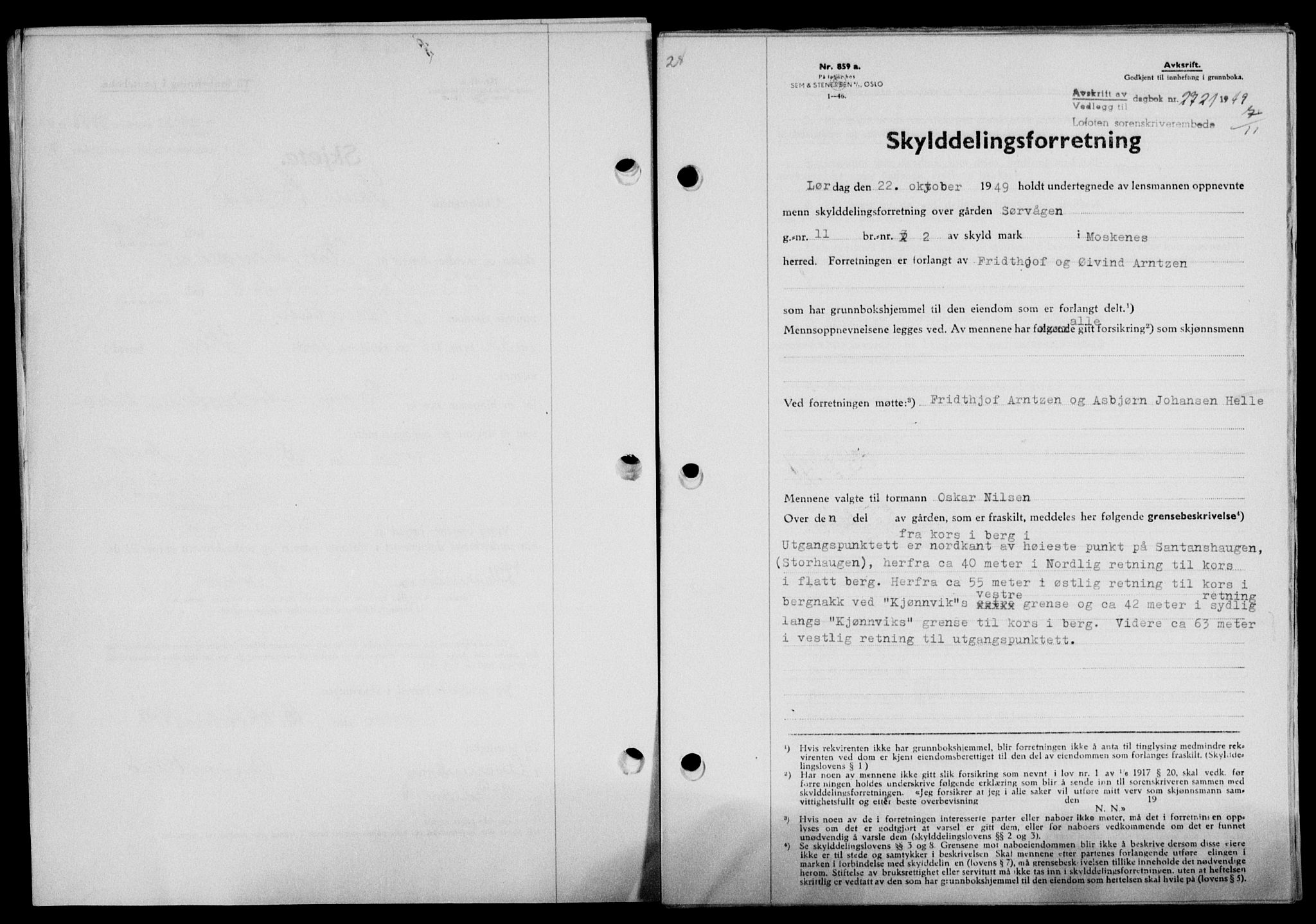 Lofoten sorenskriveri, SAT/A-0017/1/2/2C/L0022a: Mortgage book no. 22a, 1949-1950, Diary no: : 2721/1949