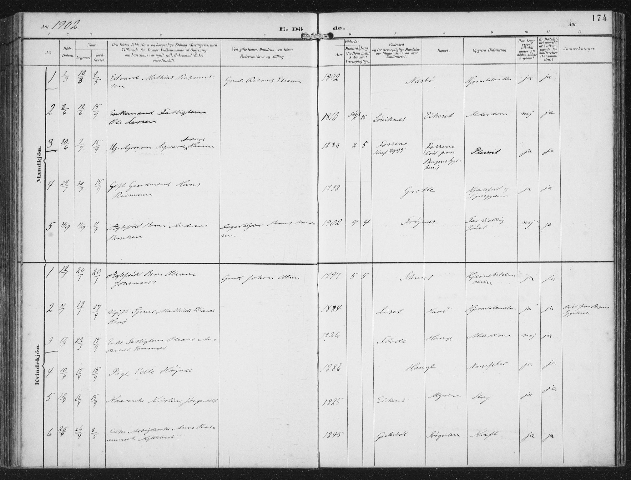 Bremanger sokneprestembete, SAB/A-82201/H/Haa/Haab/L0002: Parish register (official) no. B  2, 1896-1908, p. 174