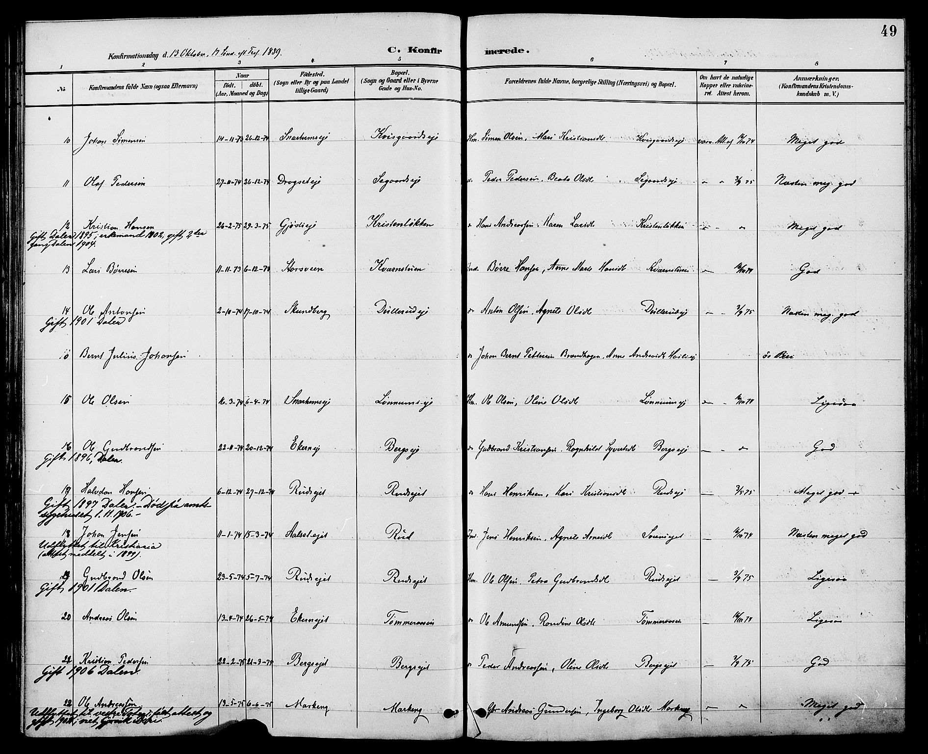 Biri prestekontor, SAH/PREST-096/H/Ha/Haa/L0007: Parish register (official) no. 7, 1887-1893, p. 49