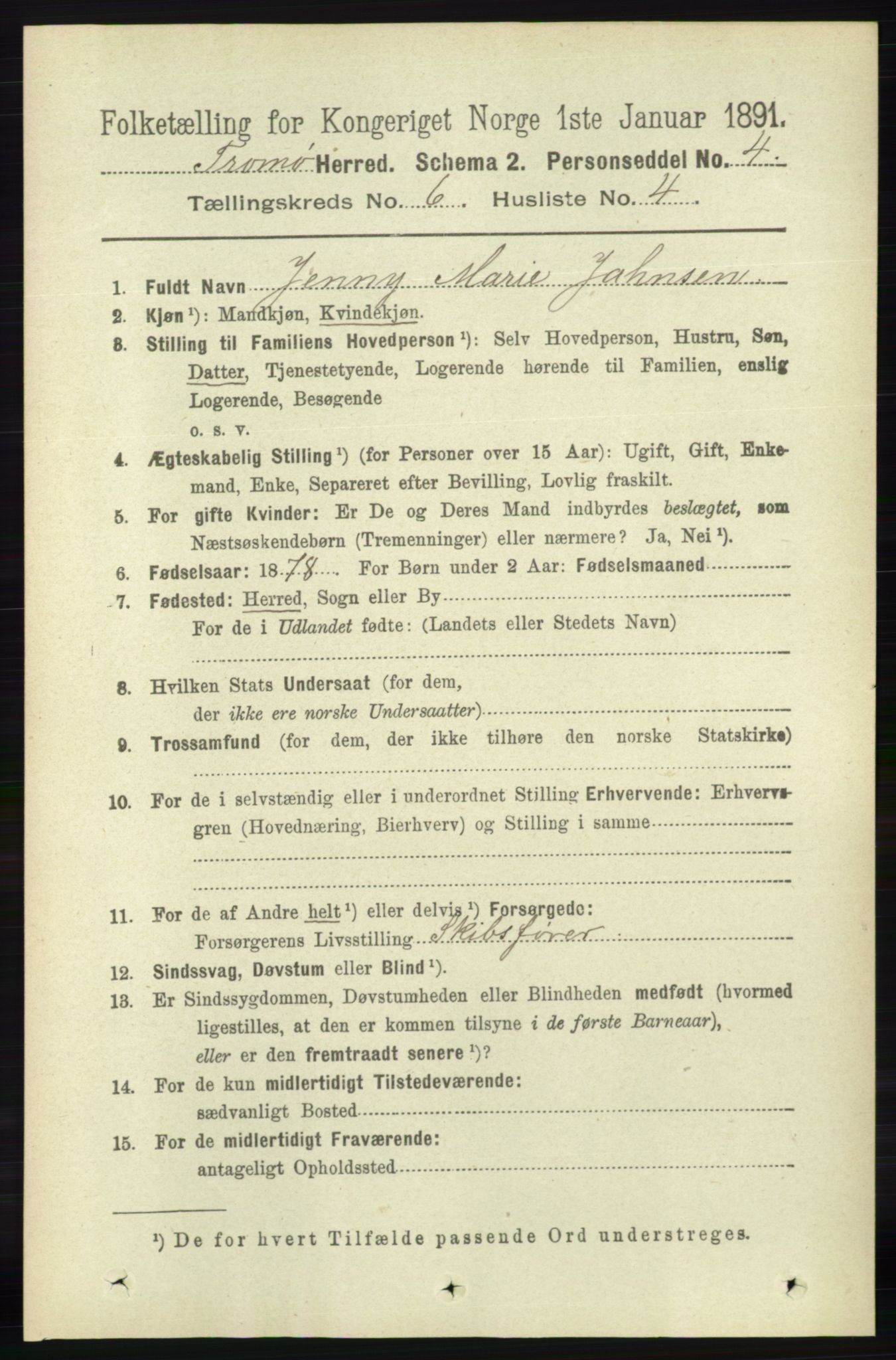 RA, 1891 census for 0921 Tromøy, 1891, p. 2879