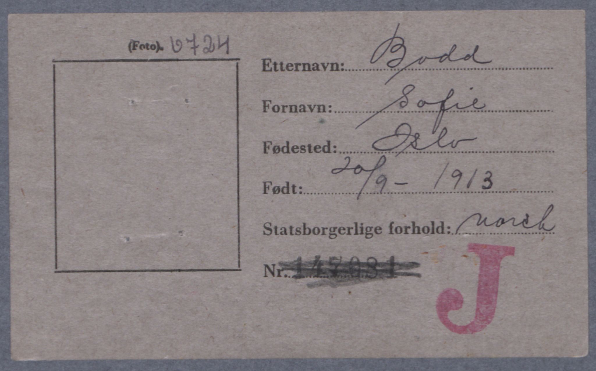 Sosialdepartementet, Våre Falne, RA/S-1708/E/Ee/L0021A: Fotografier av jøder på legitimasjonskort (1941-42), 1941-1942, p. 65