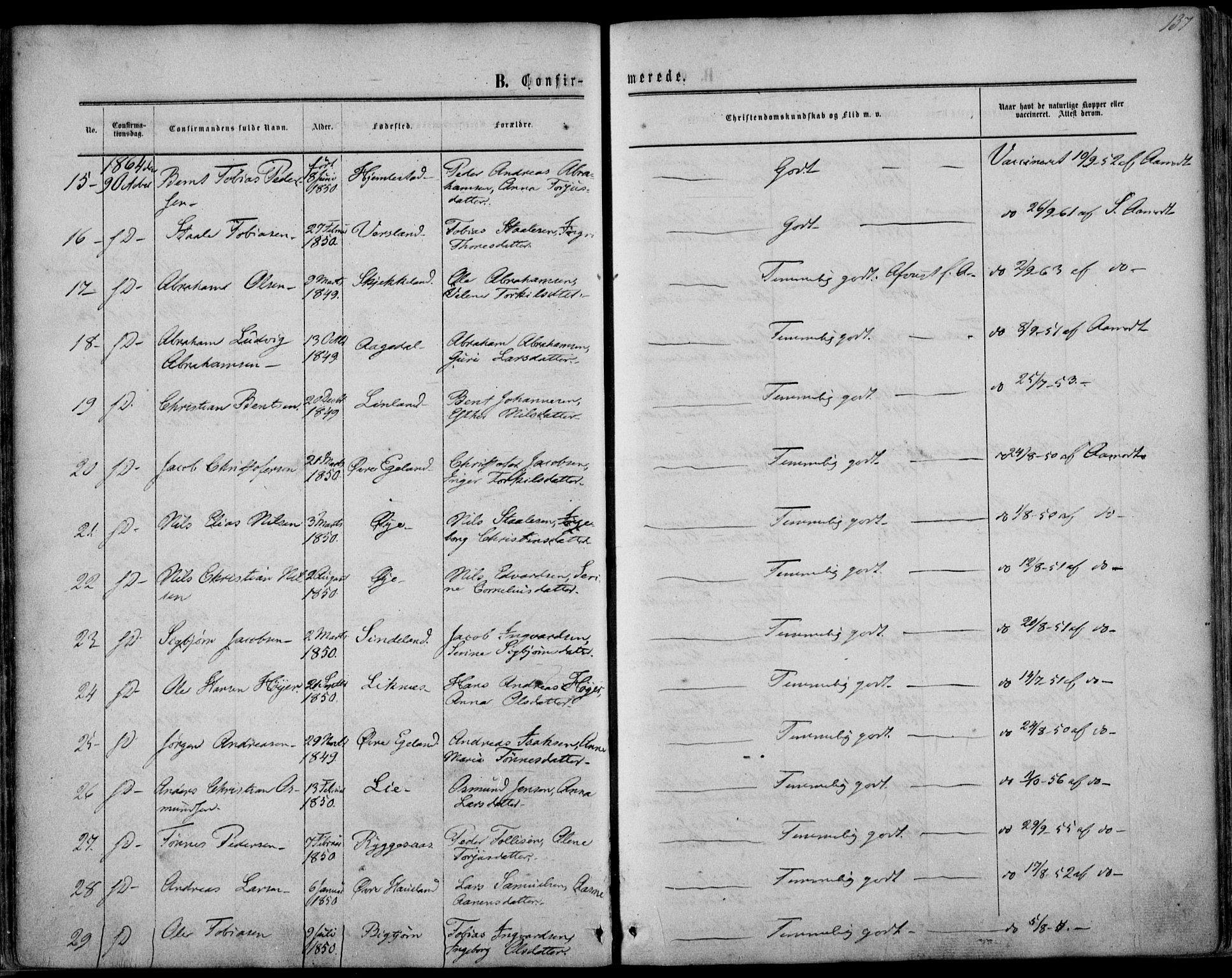 Kvinesdal sokneprestkontor, AV/SAK-1111-0026/F/Fa/Fab/L0006: Parish register (official) no. A 6, 1857-1869, p. 137