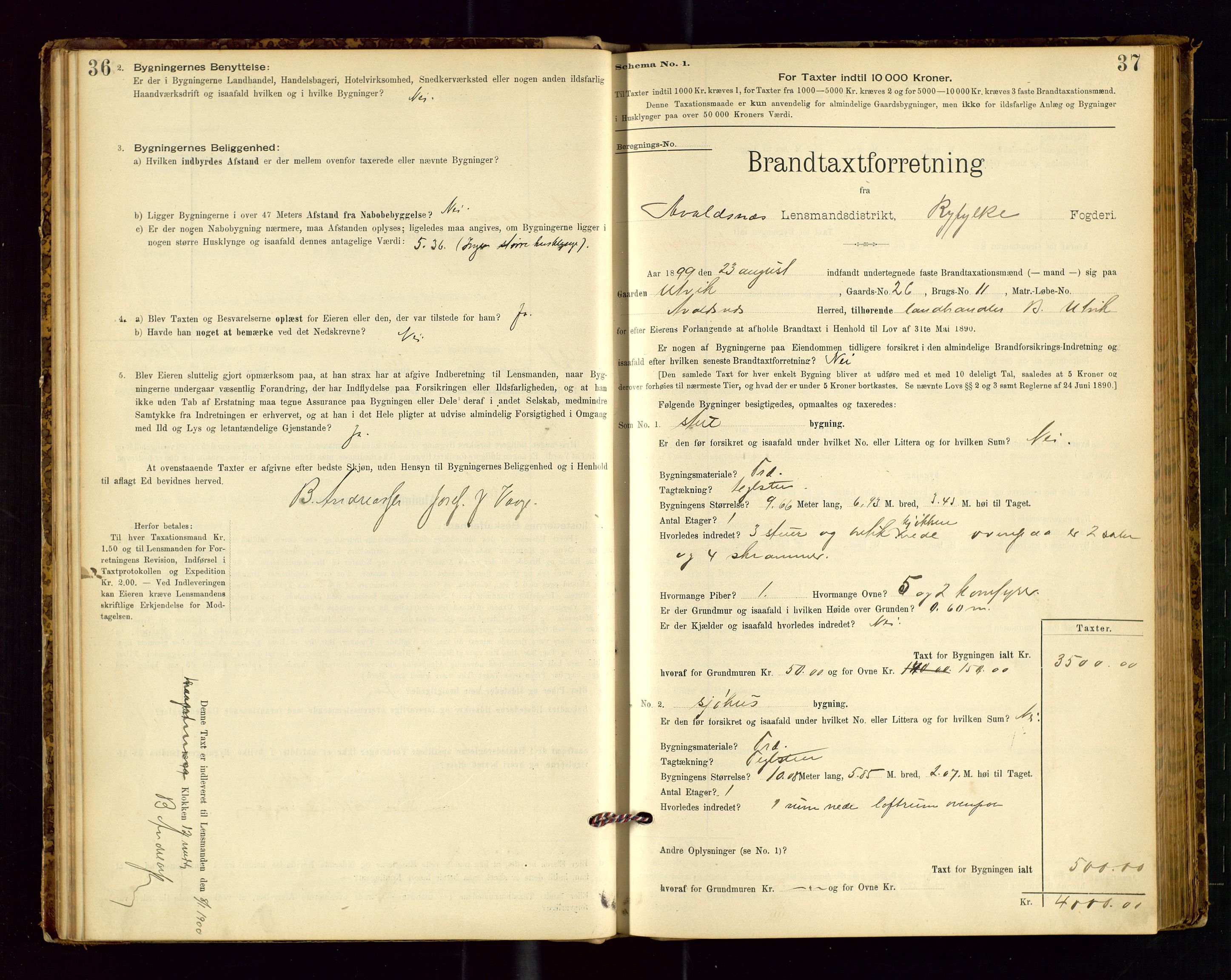 Avaldsnes lensmannskontor, SAST/A-100286/Gob/L0001: "Brandtaxationsprotokol for Avaldsnes Lensmandsdistrikt Ryfylke Fogderi", 1894-1925, p. 36-37