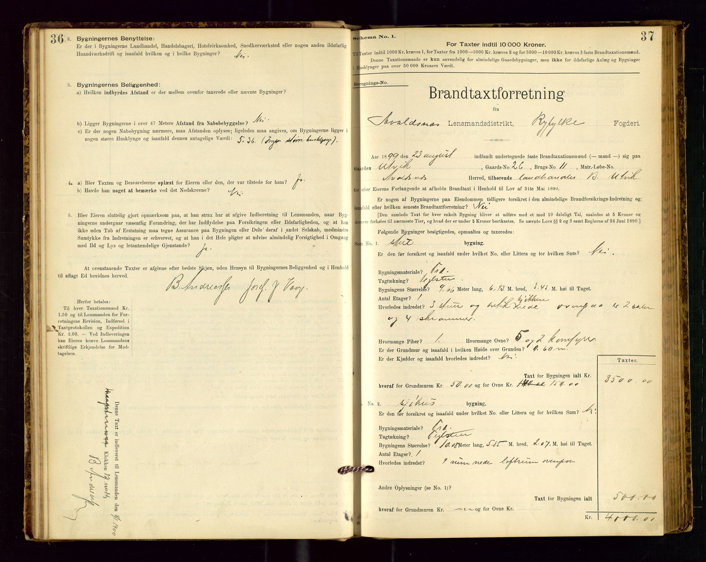 Avaldsnes lensmannskontor, AV/SAST-A-100286/Gob/L0001: "Brandtaxationsprotokol for Avaldsnes Lensmandsdistrikt Ryfylke Fogderi", 1894-1925, p. 36-37