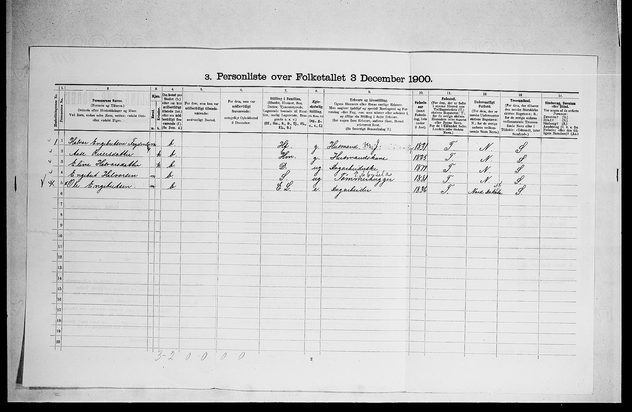 RA, 1900 census for Sigdal, 1900, p. 570