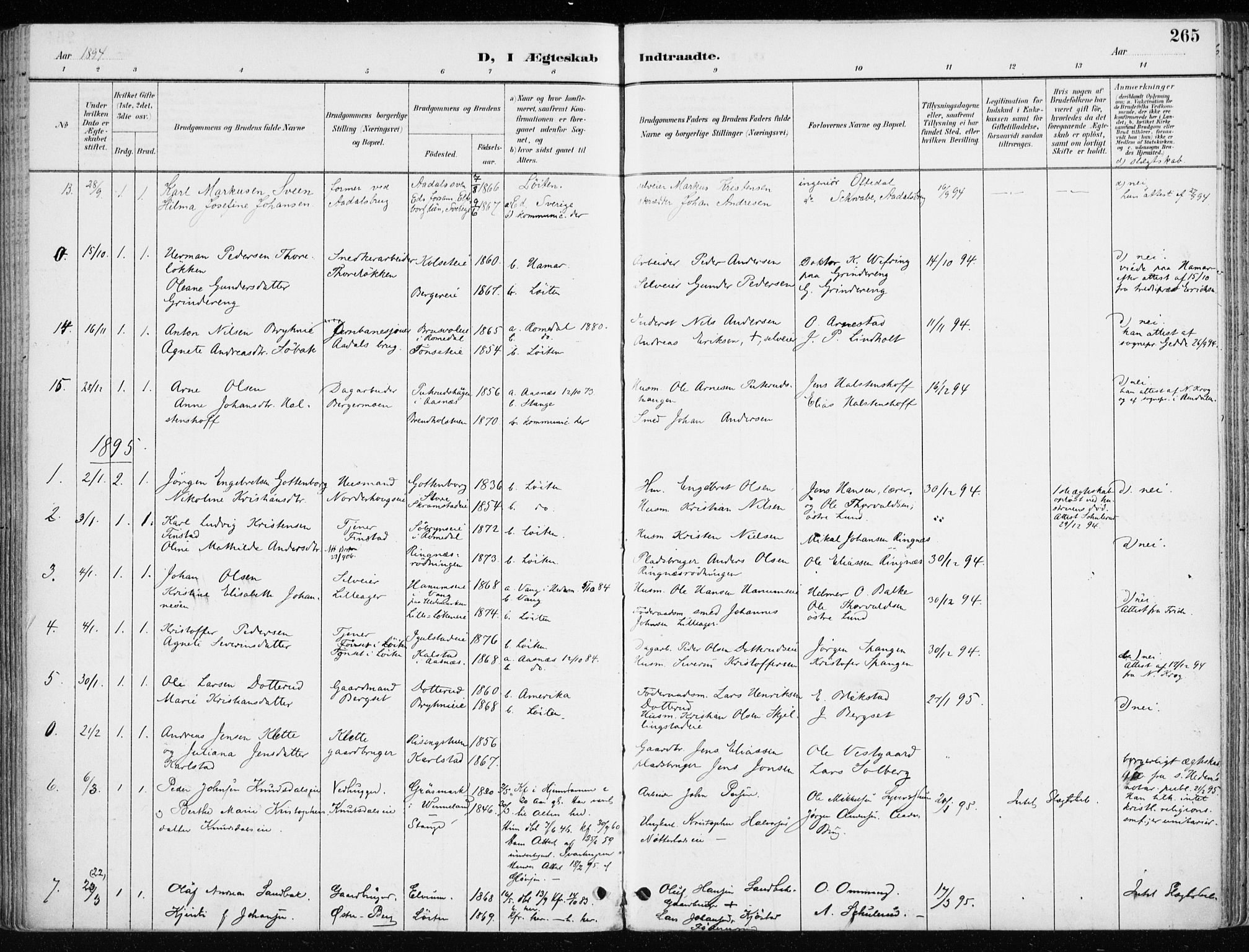 Løten prestekontor, SAH/PREST-022/K/Ka/L0010: Parish register (official) no. 10, 1892-1907, p. 265