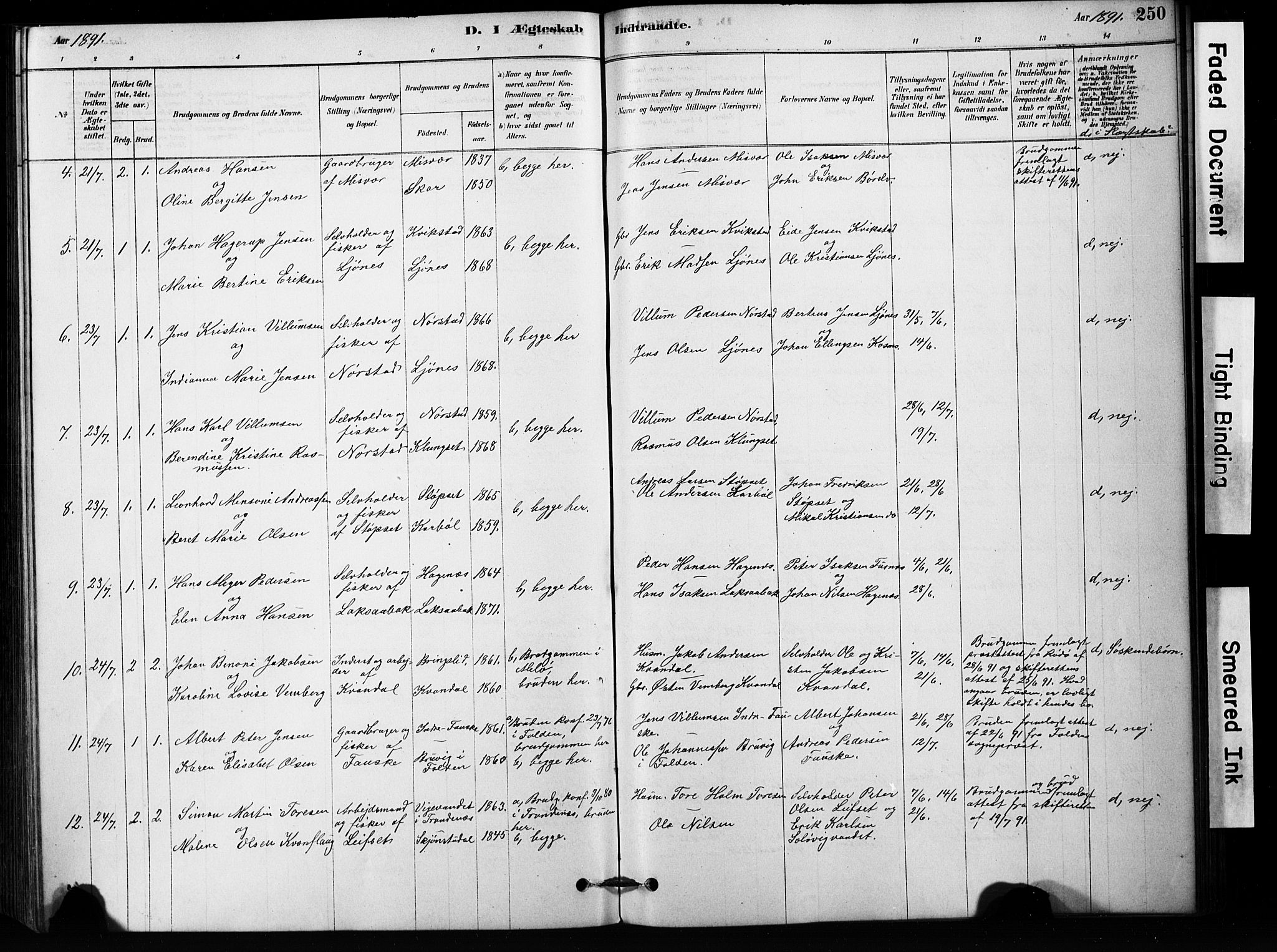 Ministerialprotokoller, klokkerbøker og fødselsregistre - Nordland, AV/SAT-A-1459/852/L0754: Parish register (copy) no. 852C05, 1878-1894, p. 250