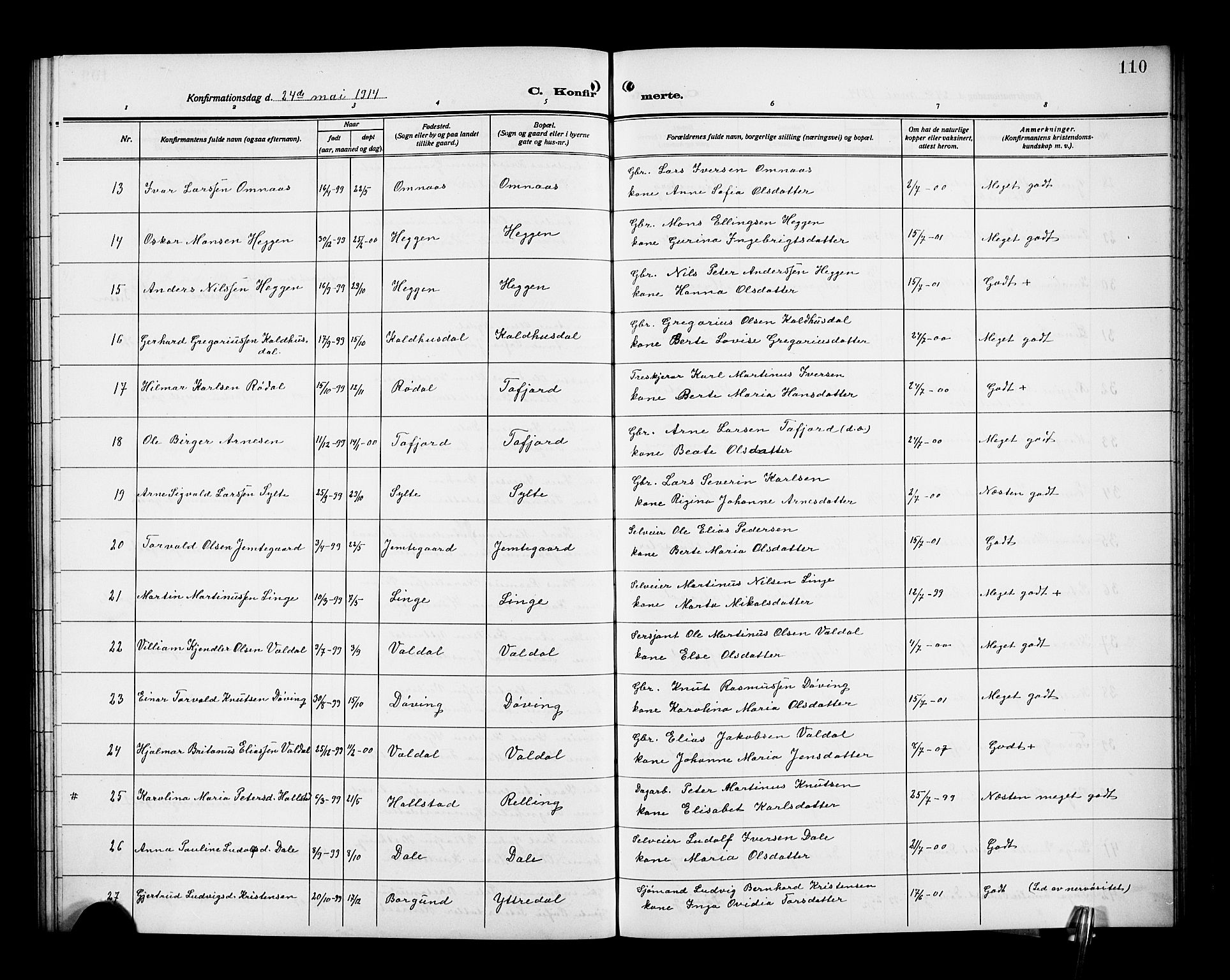 Ministerialprotokoller, klokkerbøker og fødselsregistre - Møre og Romsdal, AV/SAT-A-1454/519/L0265: Parish register (copy) no. 519C06, 1911-1921, p. 110