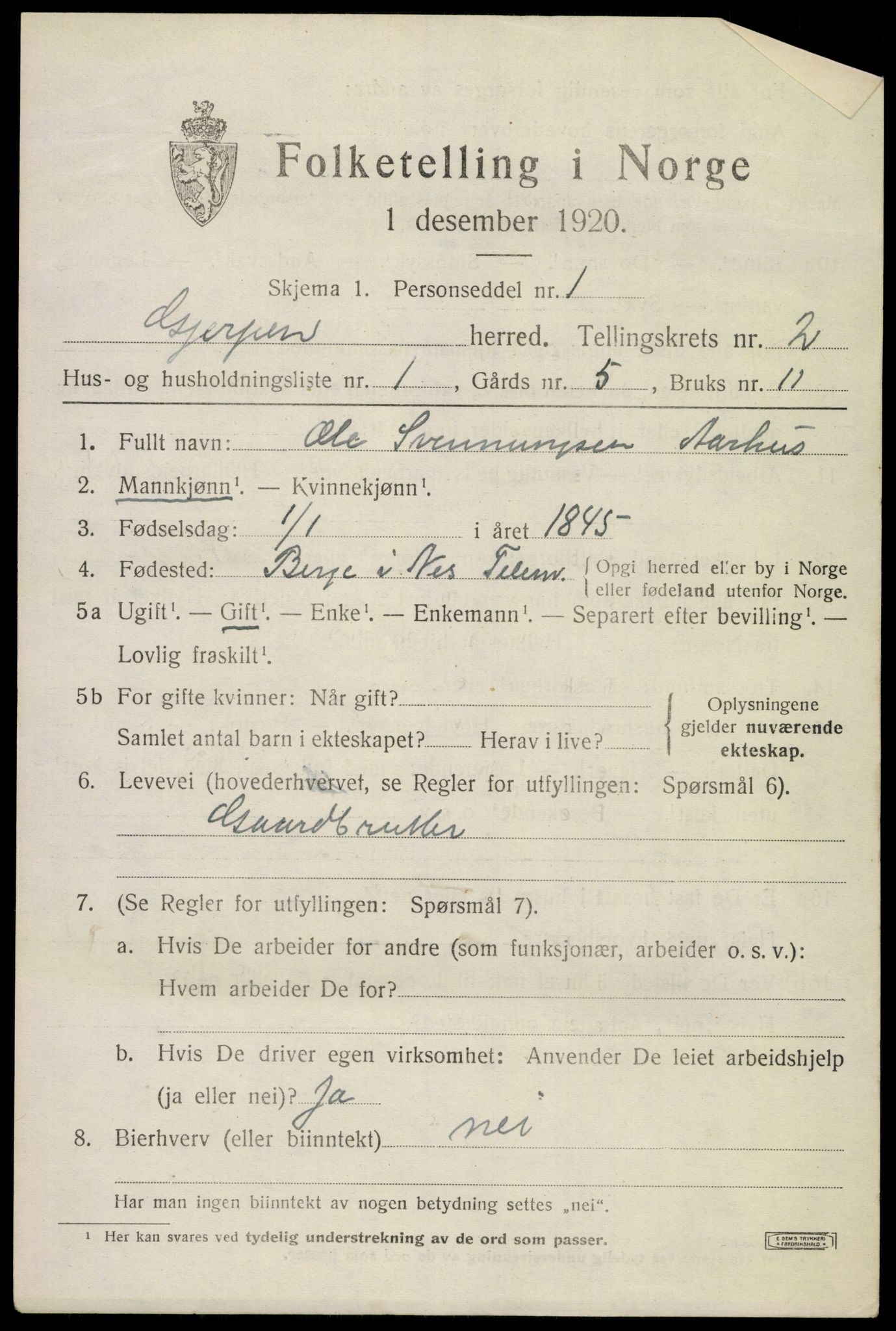 SAKO, 1920 census for Gjerpen, 1920, p. 4084