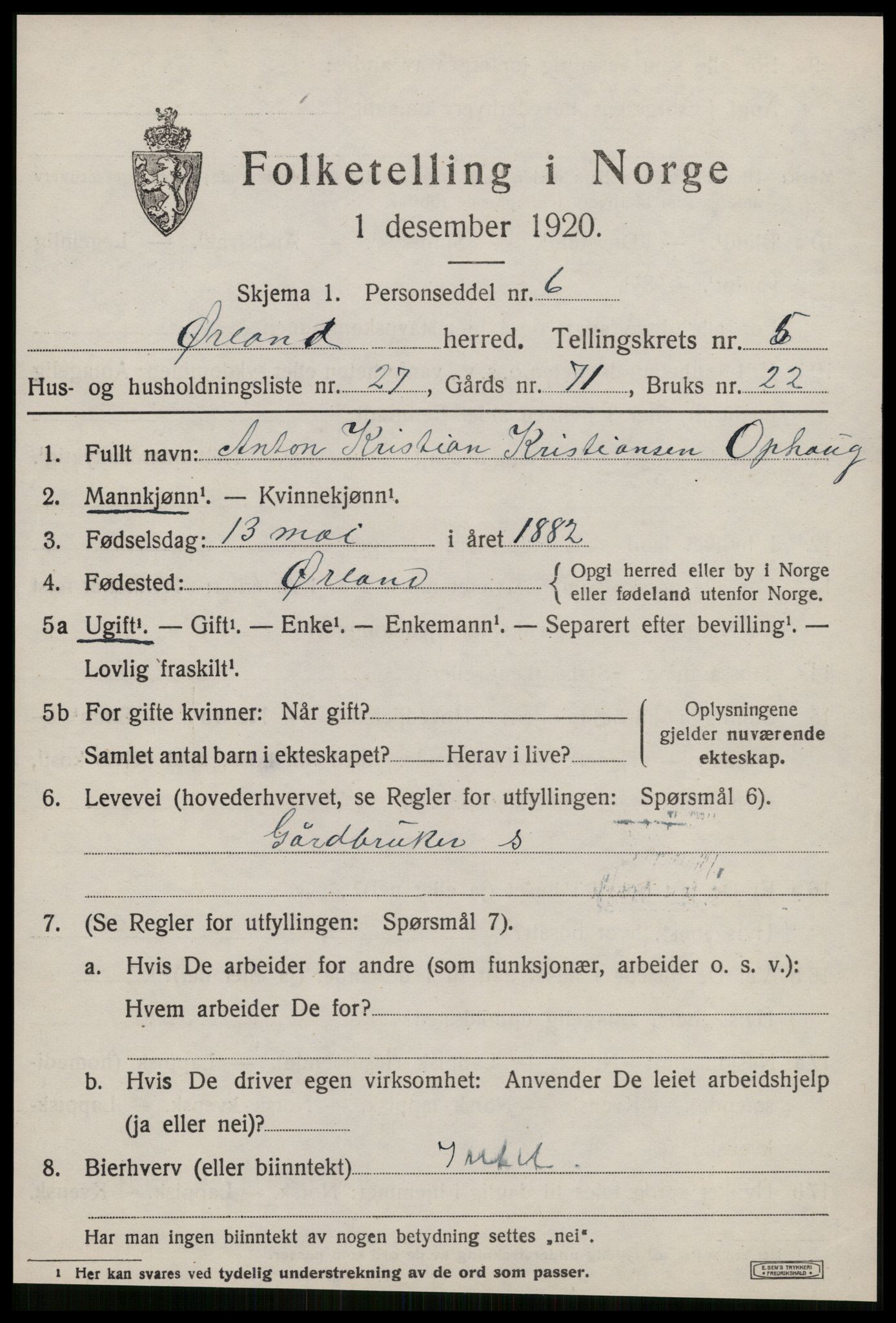 SAT, 1920 census for Ørland, 1920, p. 4779