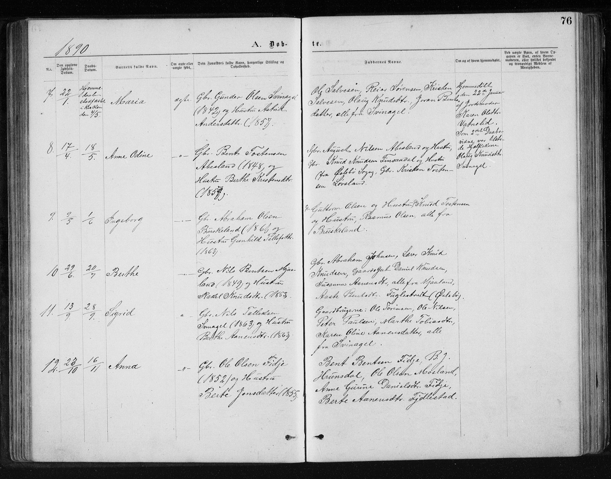 Holum sokneprestkontor, AV/SAK-1111-0022/F/Fb/Fbb/L0003: Parish register (copy) no. B 3, 1875-1898, p. 76