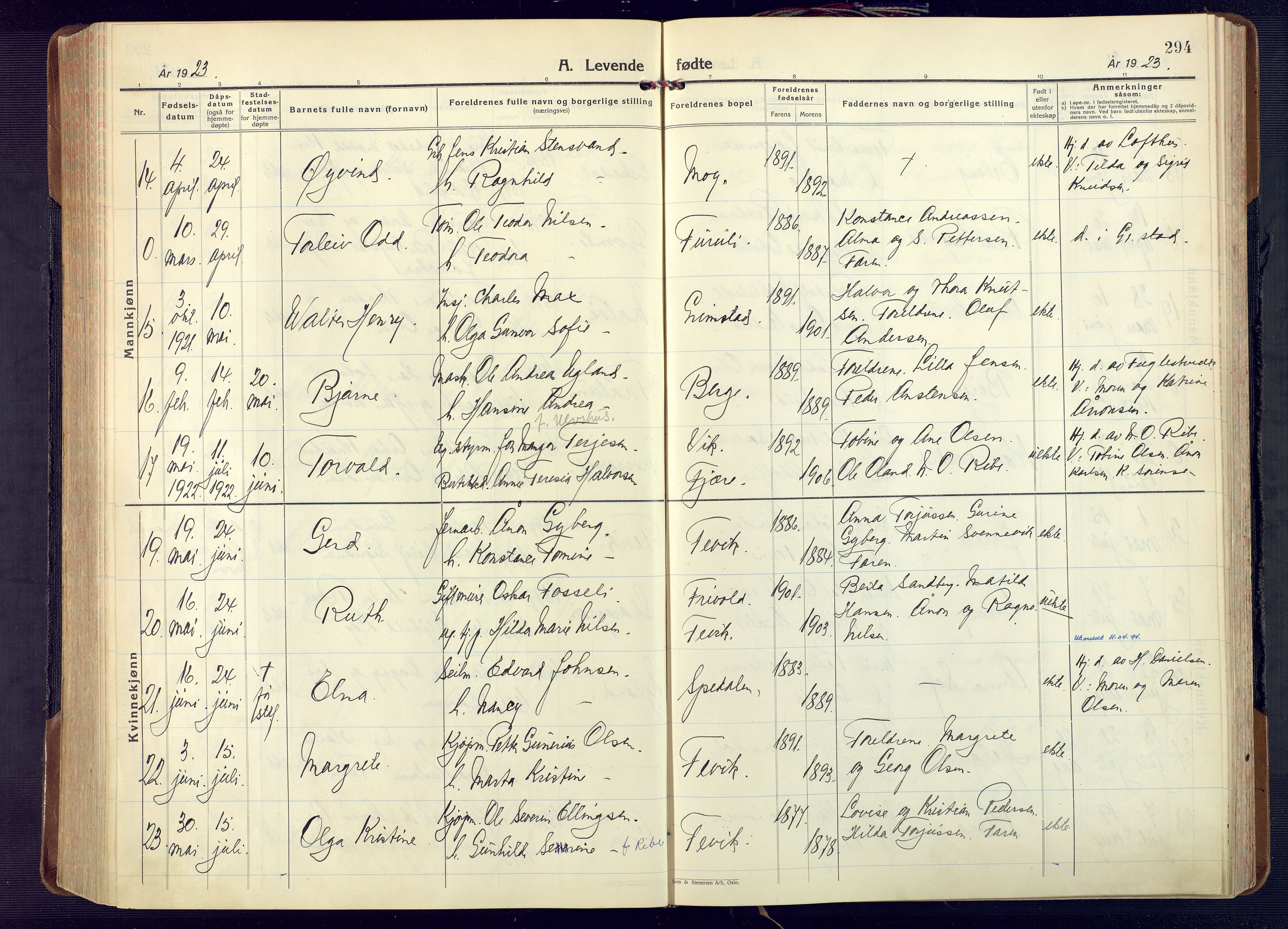 Fjære sokneprestkontor, AV/SAK-1111-0011/F/Fa/L0004: Parish register (official) no. A 4, 1902-1925, p. 294