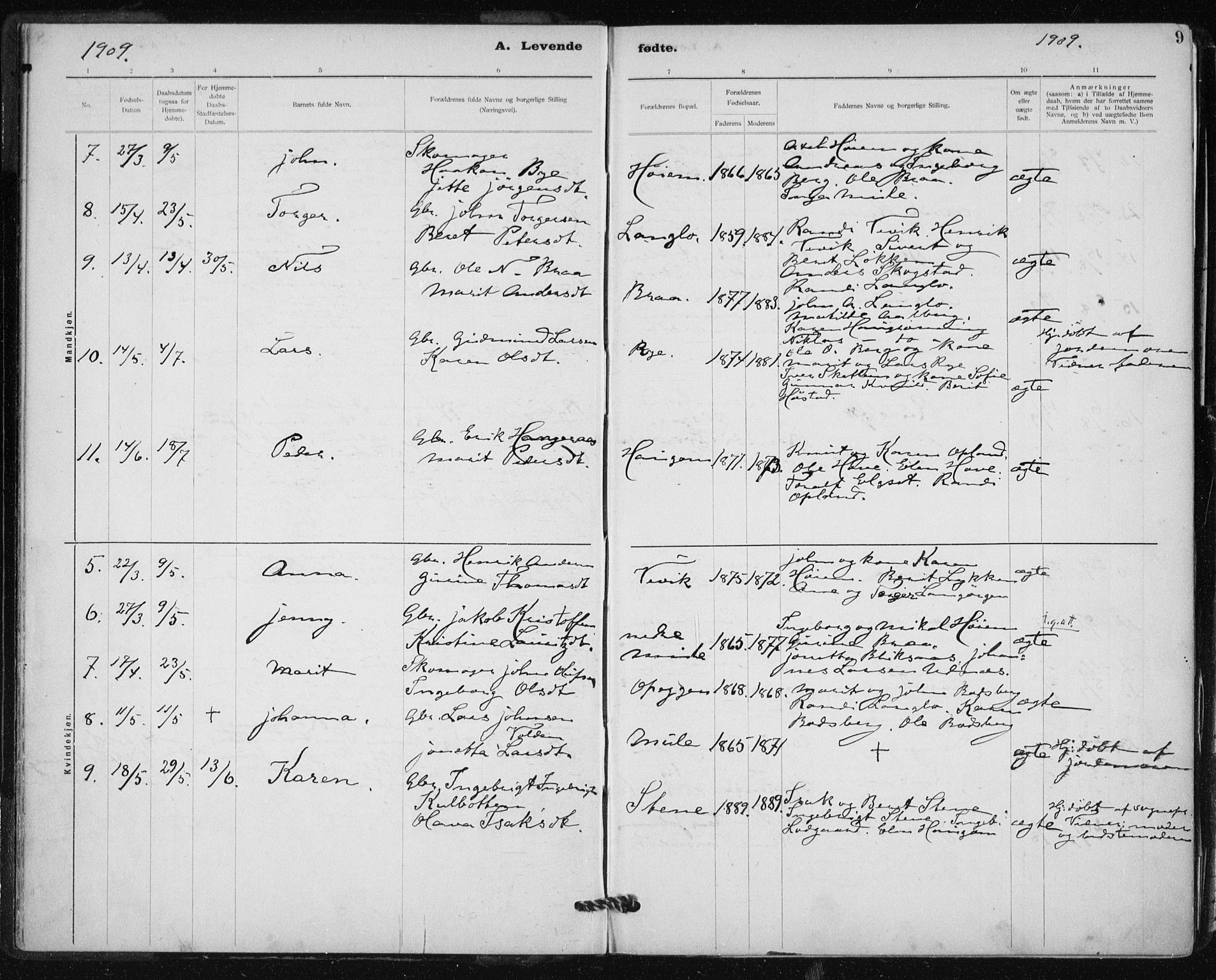 Ministerialprotokoller, klokkerbøker og fødselsregistre - Sør-Trøndelag, SAT/A-1456/612/L0381: Parish register (official) no. 612A13, 1907-1923, p. 9