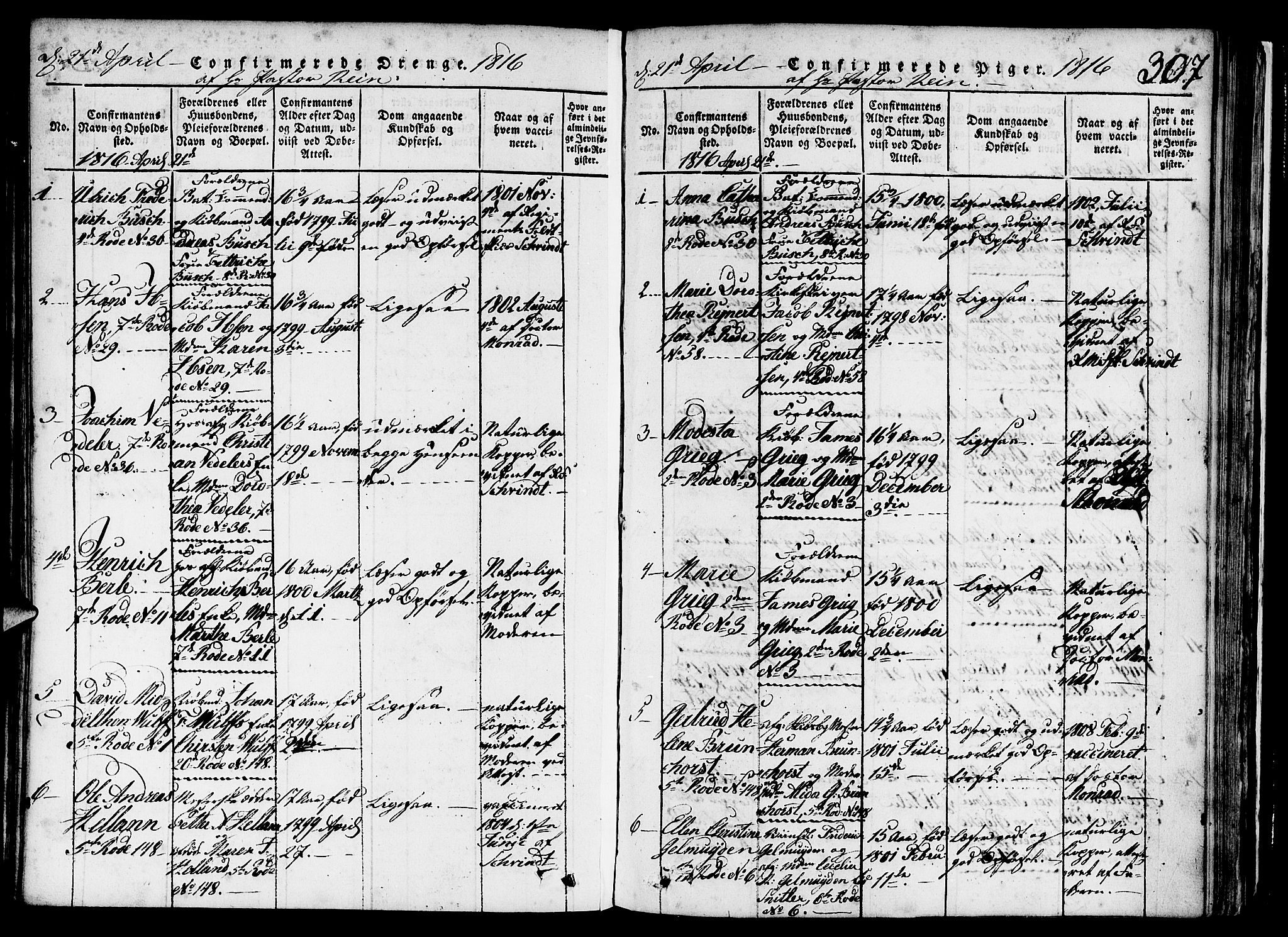 Nykirken Sokneprestembete, AV/SAB-A-77101/H/Haa/L0011: Parish register (official) no. A 11, 1816-1821, p. 307