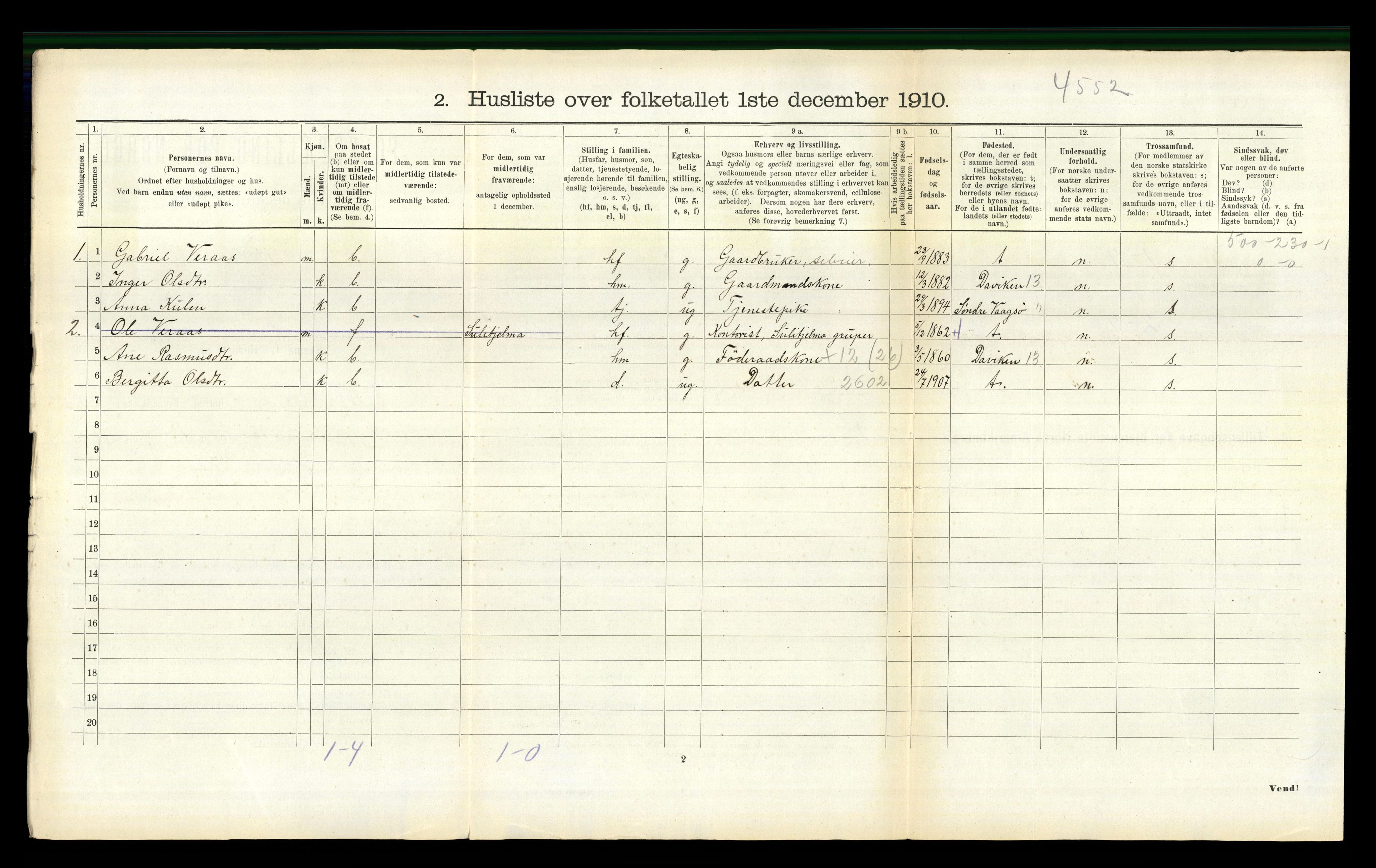 RA, 1910 census for Eid, 1910, p. 308