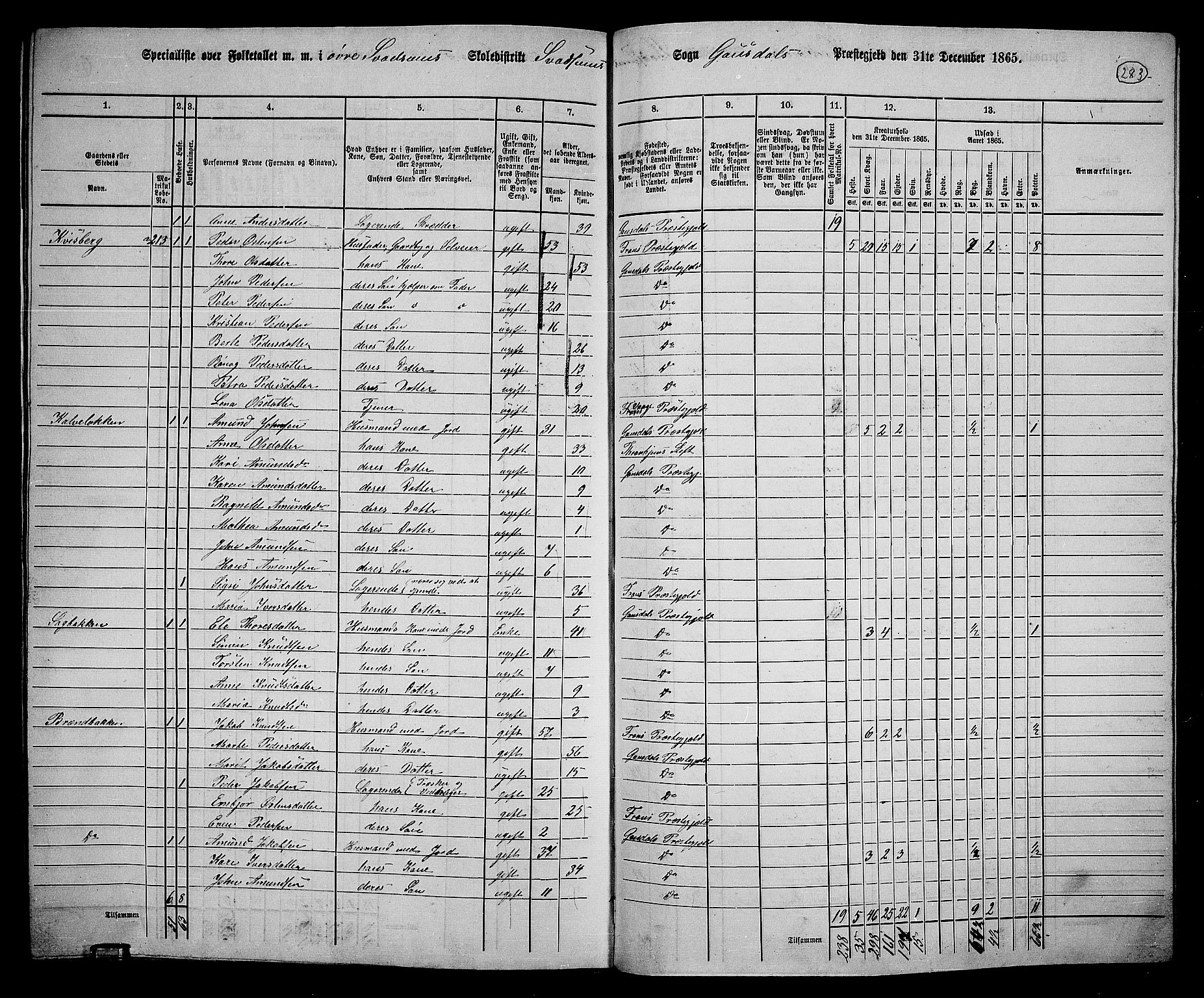 RA, 1865 census for Gausdal, 1865, p. 246